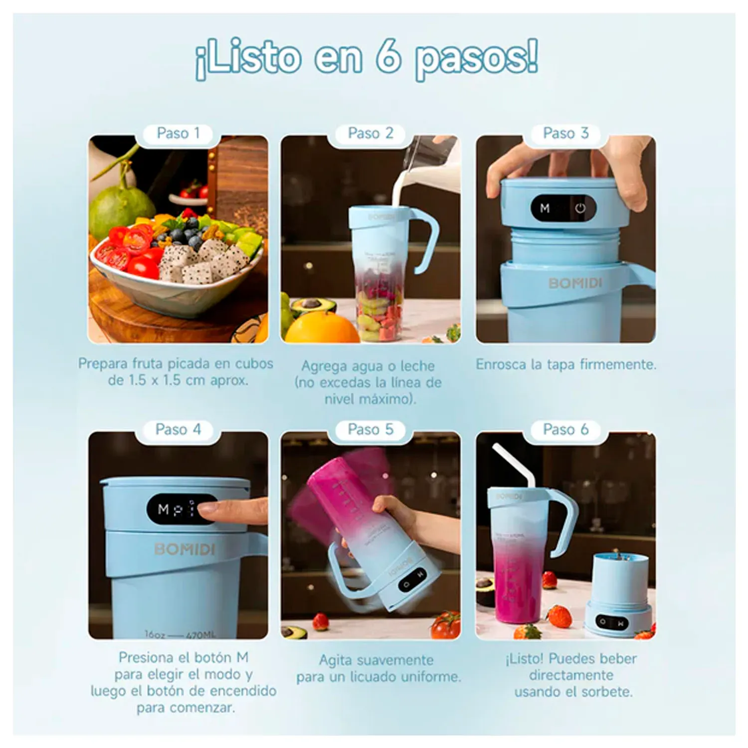 Licuadora Bomidi Portátil Modelo Jb01 Capacidad De 450ml color celeste | Platanitos
