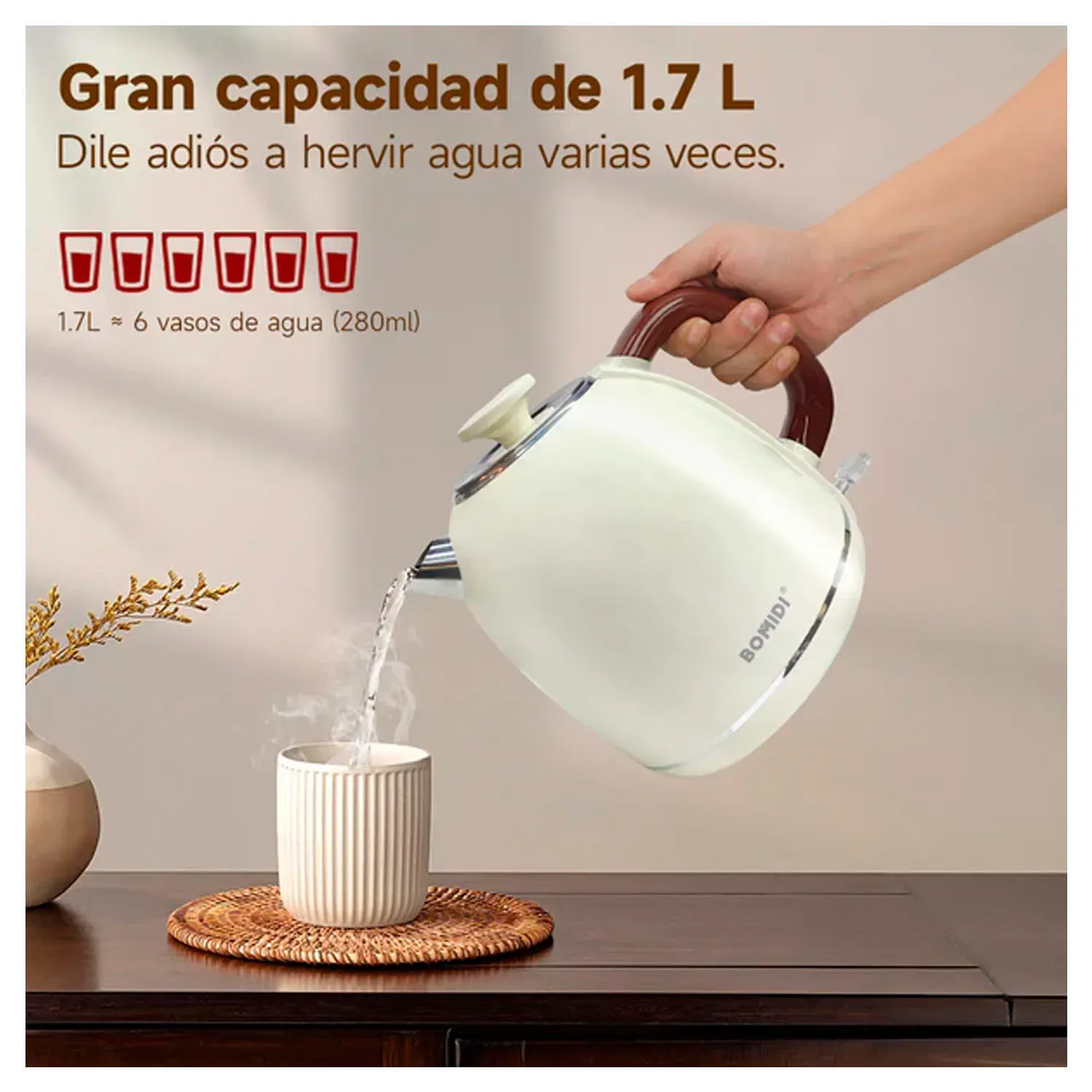 Hervidor Bomidi Eléctrico Retro Modelo Yd-1831 Capacidad 1,7l color beige | Platanitos