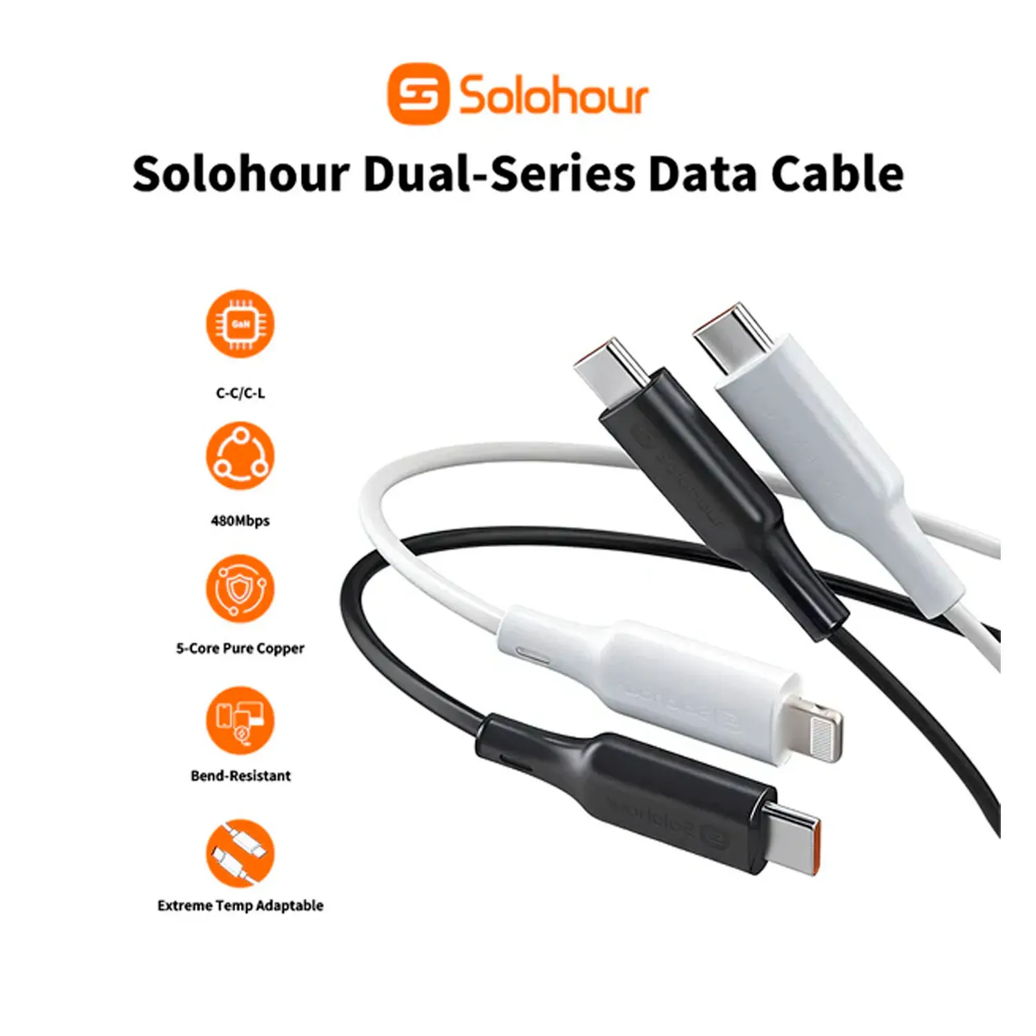 Cable Solohour Carga Rápida Type-C To Type-C 1m 480mbps color negro | Platanitos