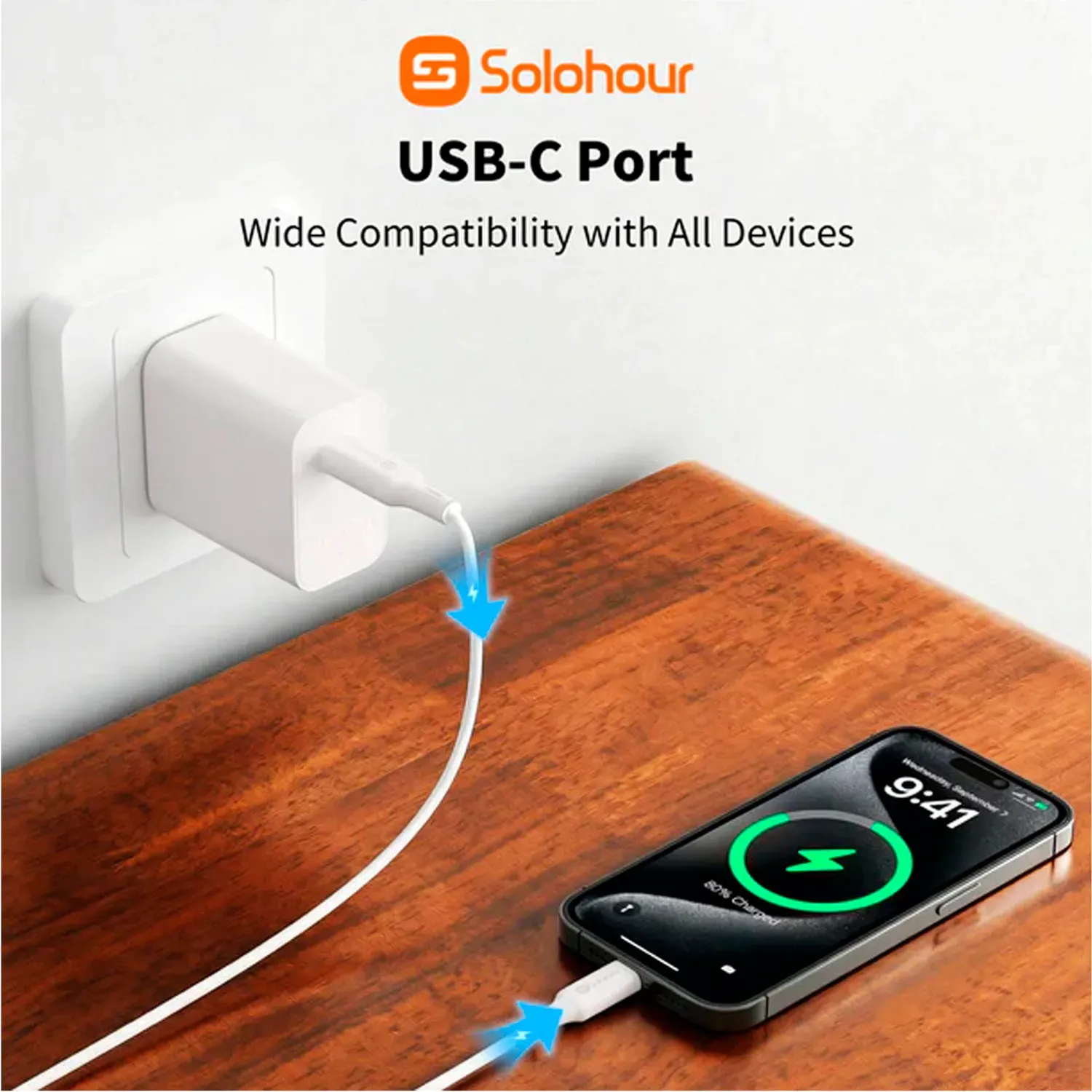 SOLOHOUR Cargador Solohour Rápido Gan 30w Con Cable Type-C color blanco | Platanitos