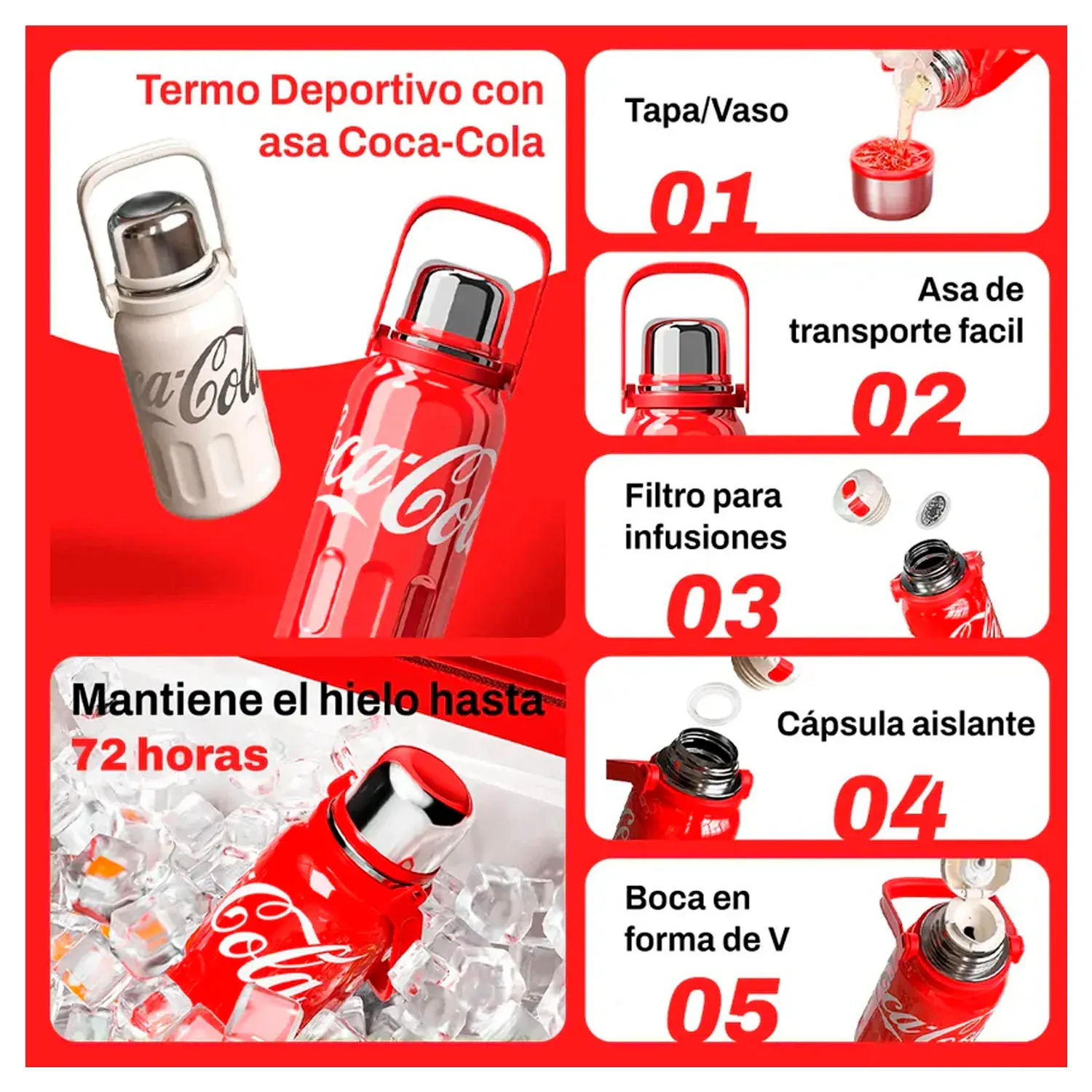 Termo Germ Deportivo Coca‑cola  Estelar 800ml Con Tapa Taza color negro | Platanitos