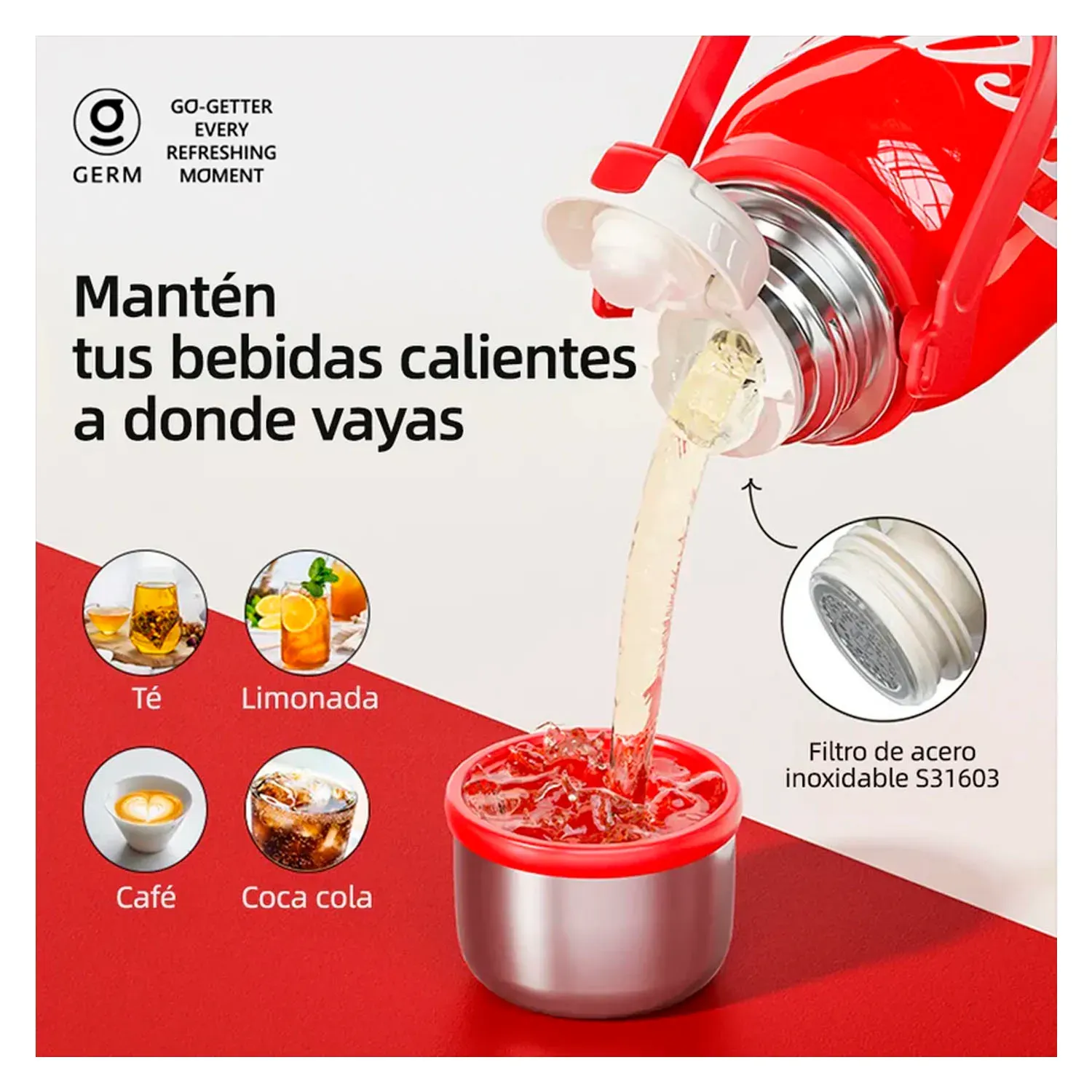 Termo Germ Deportivo Coca‑cola  Estelar 800ml Con Tapa Taza color negro | Platanitos