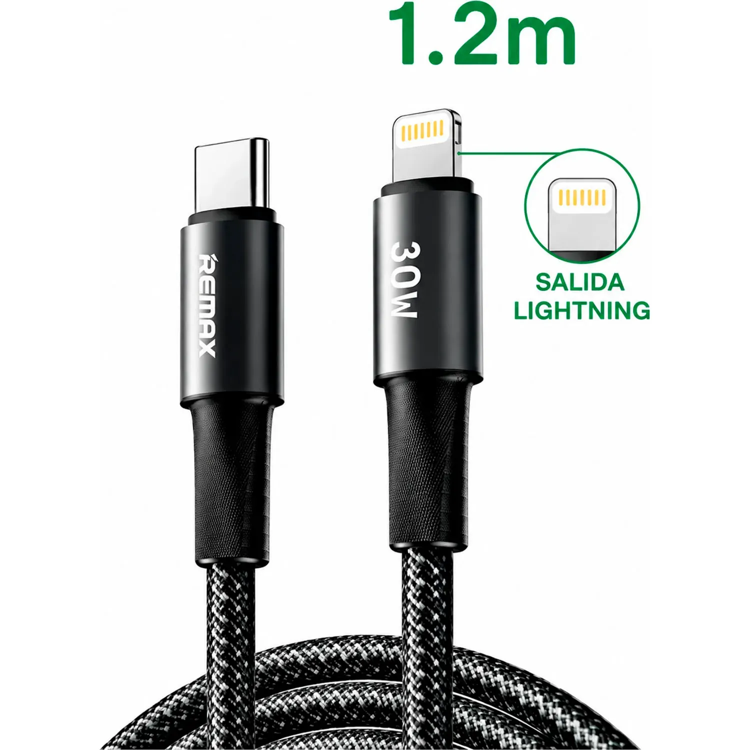 Cable Remax  Cb25 Usb-C A Lightning 30w Carga Rápida color negro | Platanitos