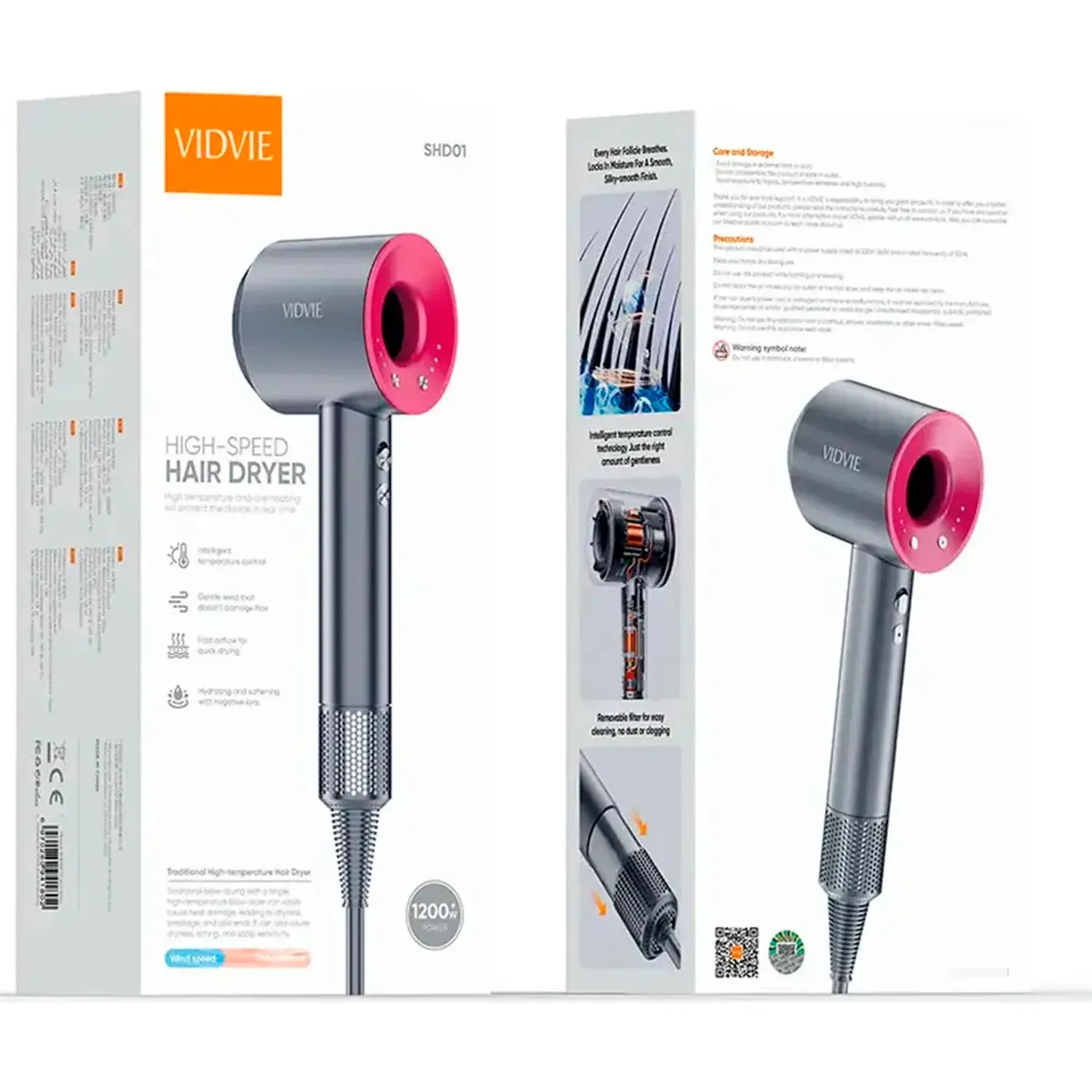 Secadora Vidvie De Cabello/ Alta Velocidad Shd01 Potencia 1400w color gris | Platanitos