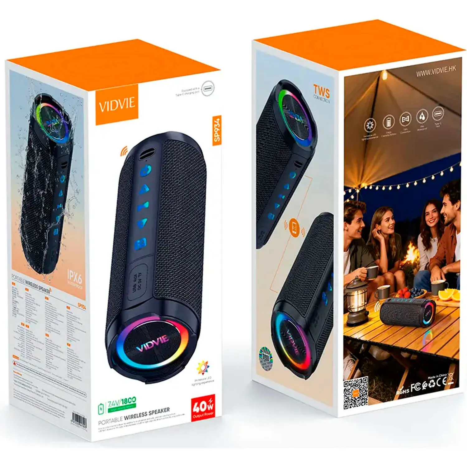 Parlante Vidvie Portátil  Sp934  Bluetooth 5,0 color negro | Platanitos