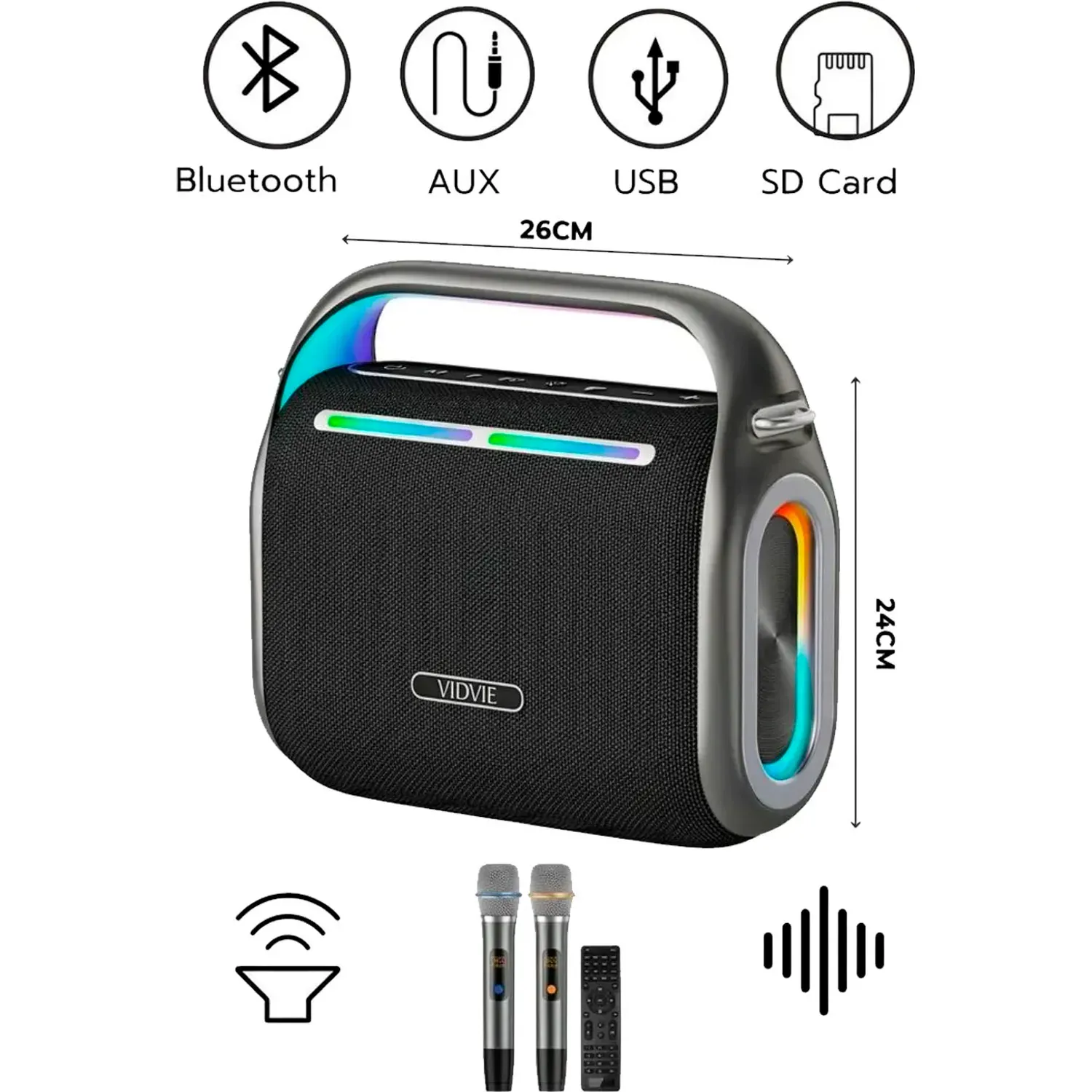 VIDVIE Parlante Vidvie Karaoke Portátil Xl-Sp922 Bluetooth 5.0 color negro | Platanitos