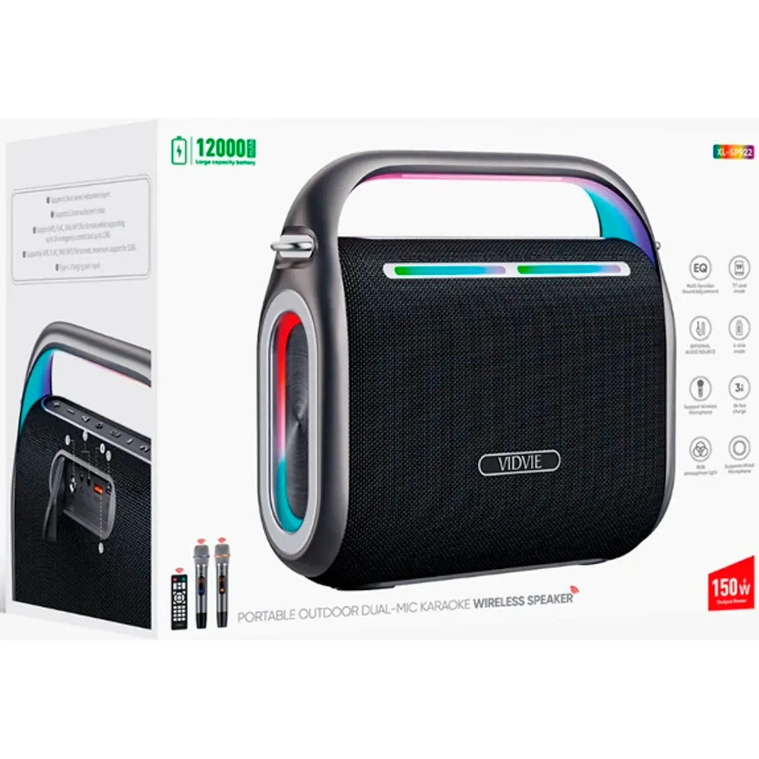 VIDVIE Parlante Vidvie Karaoke Portátil Xl-Sp922 Bluetooth 5.0 color negro | Platanitos