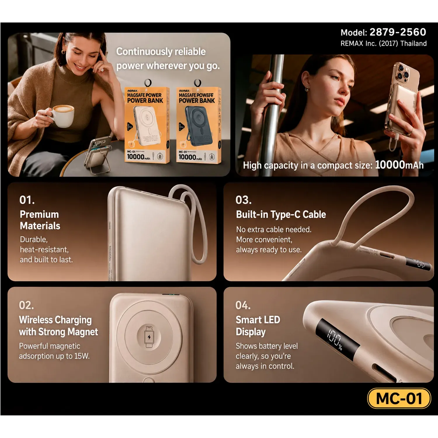 Cargador Remax Portatil Powerbank  Magnético Mc-01 3 En 1 10000mah 15w color plateado | Platanitos