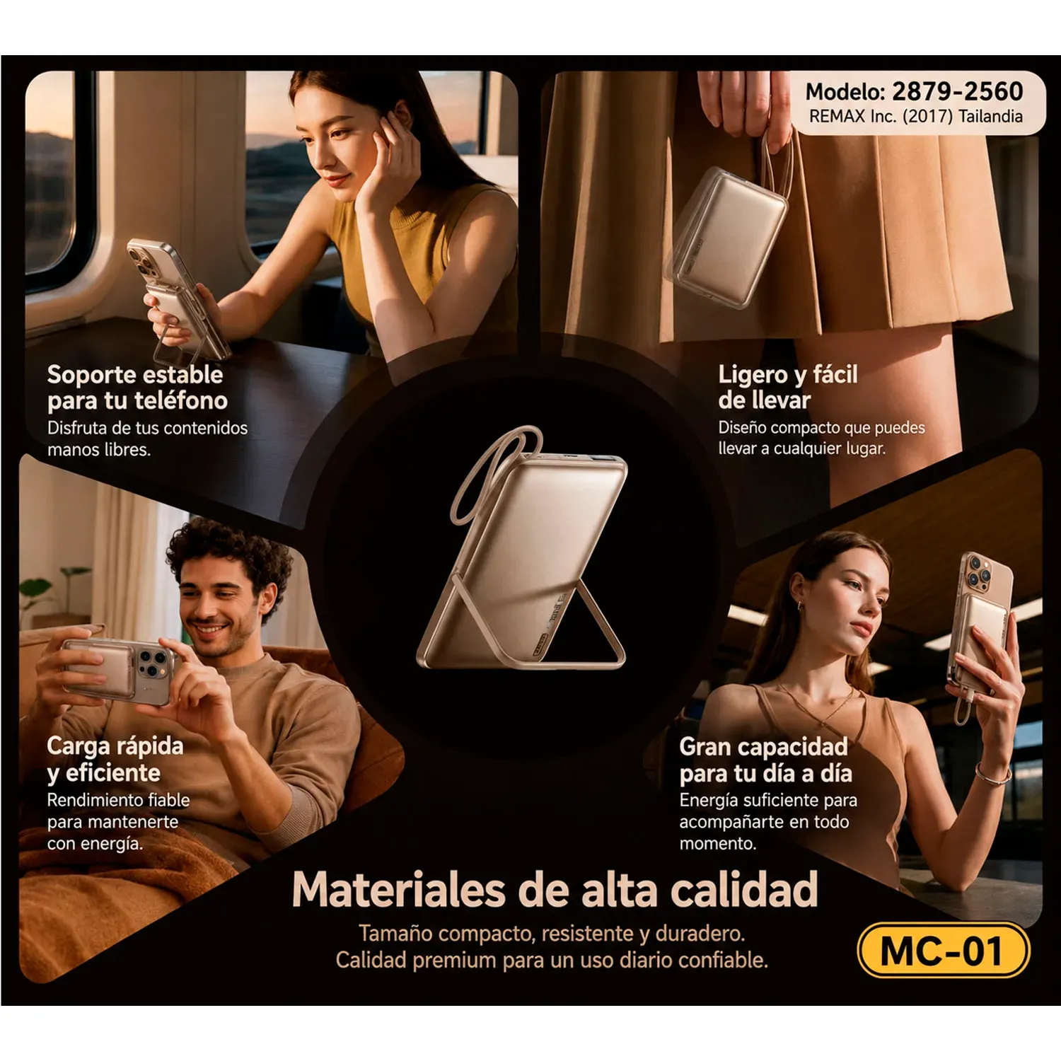Cargador Remax Portatil Powerbank  Magnético Mc-01 3 En 1 10000mah 15w color plateado | Platanitos
