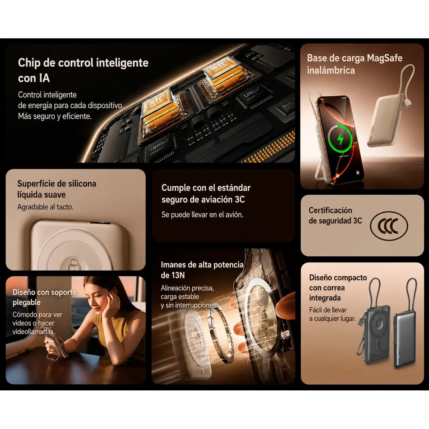 Cargador Remax Portatil Powerbank  Magnético Mc-01 3 En 1 10000mah 15w color plateado | Platanitos