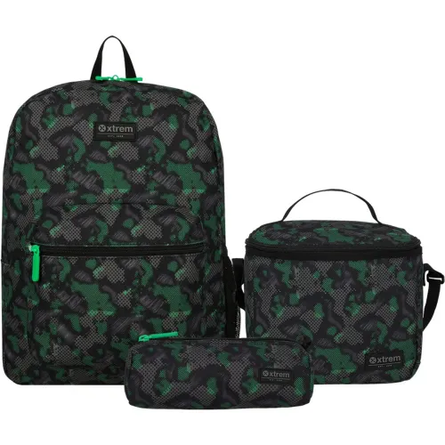 Set Xtrem Mochila Niño Triple Pack 6xt color verde | Platanitos