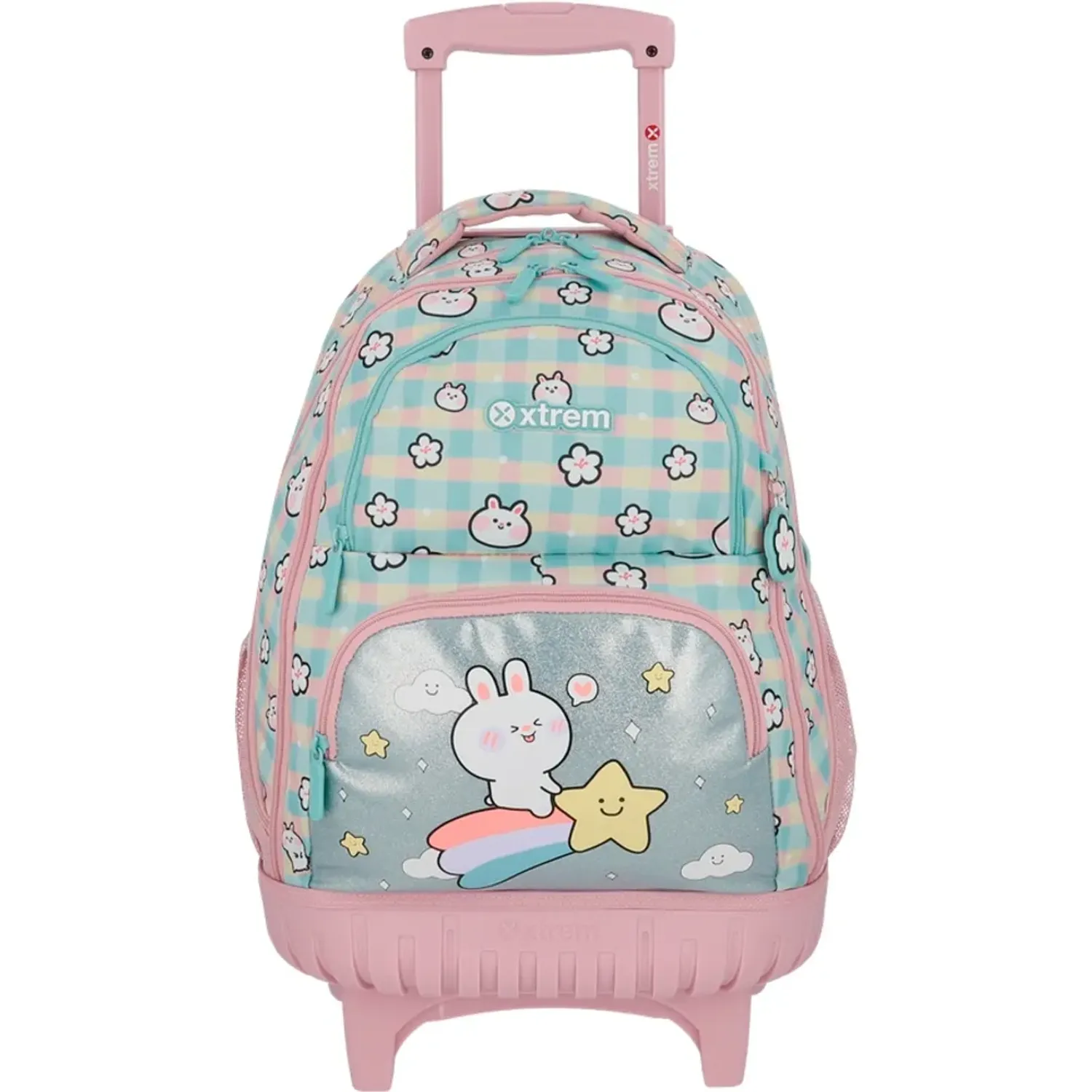 Mochila Xtrem Con Ruedas Niña Cross 6xt color celeste | Platanitos