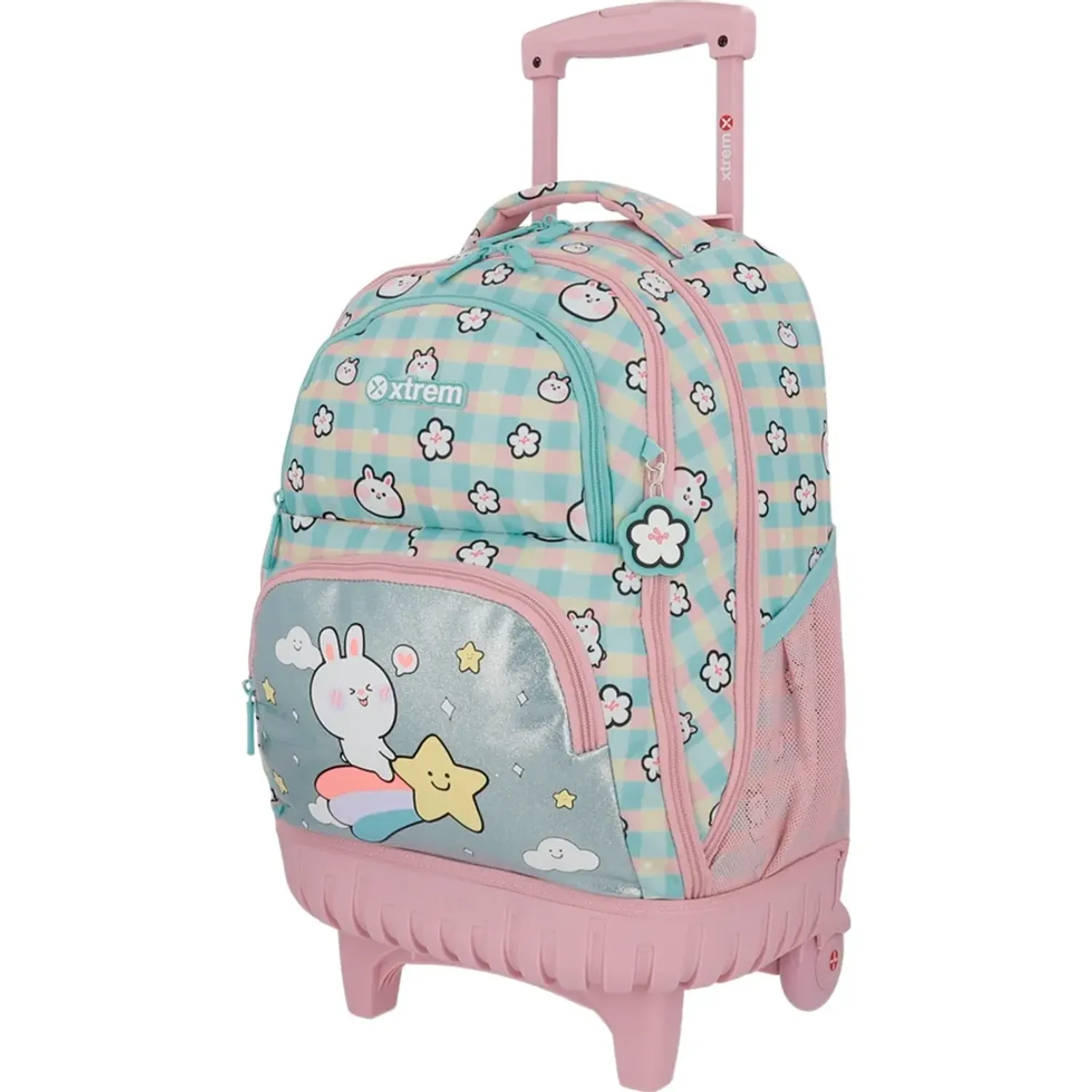 Mochila Xtrem Con Ruedas Niña Cross 6xt color celeste | Platanitos