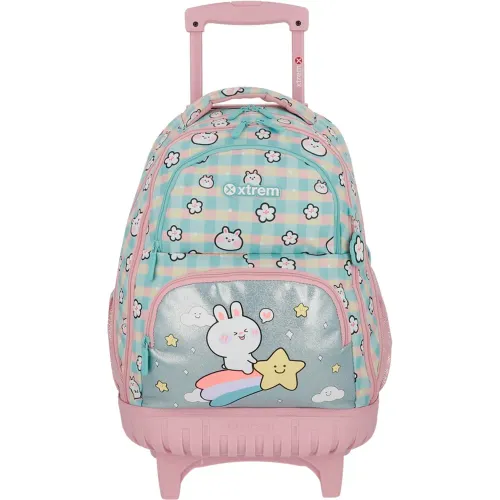 Mochila Xtrem Con Ruedas Niña Cross 6xt color celeste | Platanitos