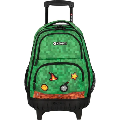 Mochila Xtrem Con Ruedas Niño Cross 6xt color verde | Platanitos