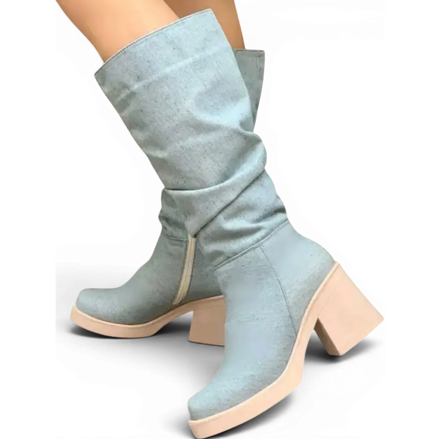 Bota Yomar Casual Mujer Pliegues color jean | Platanitos