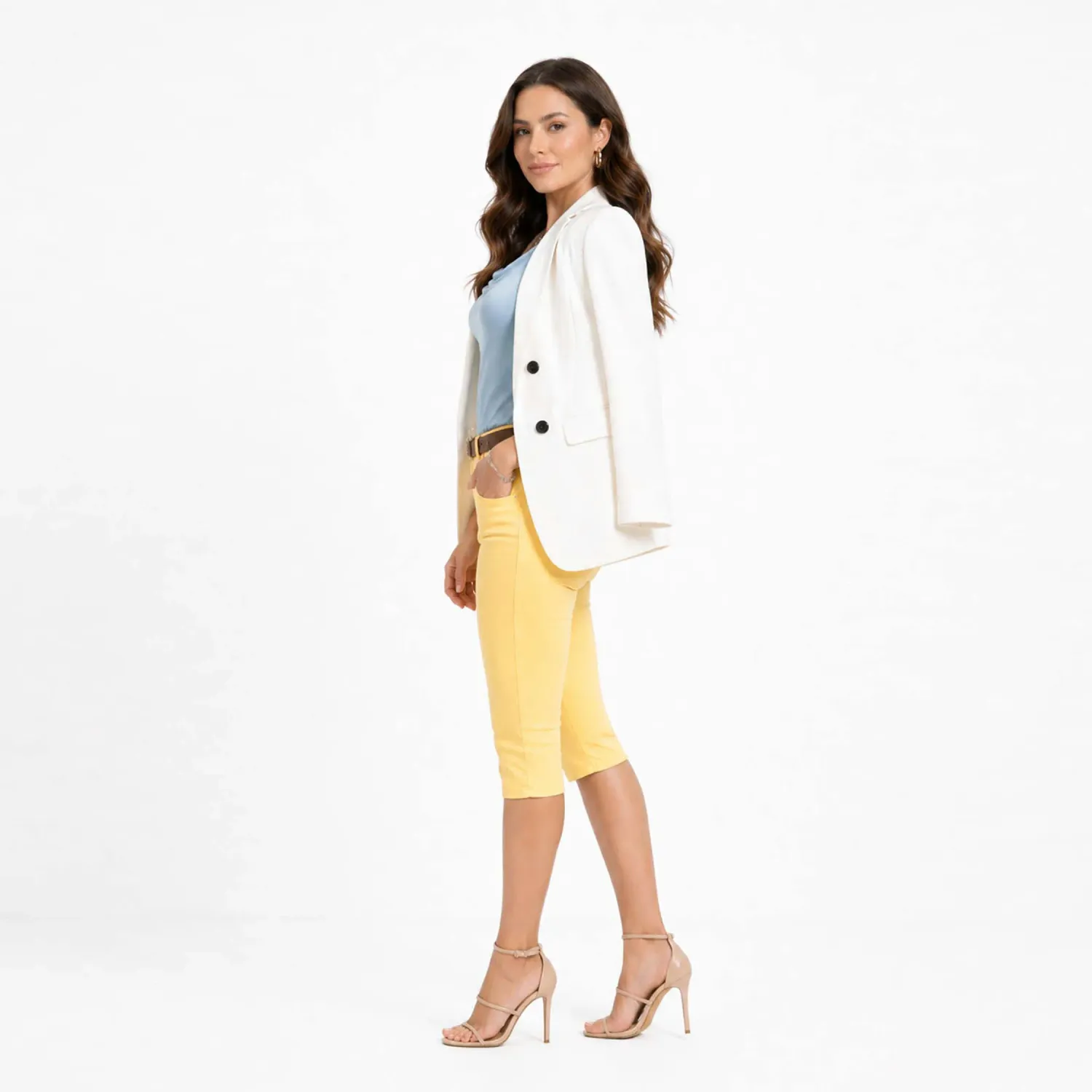 Capri Cottons Jeans Para Mujer Antonia color amarillo | Platanitos