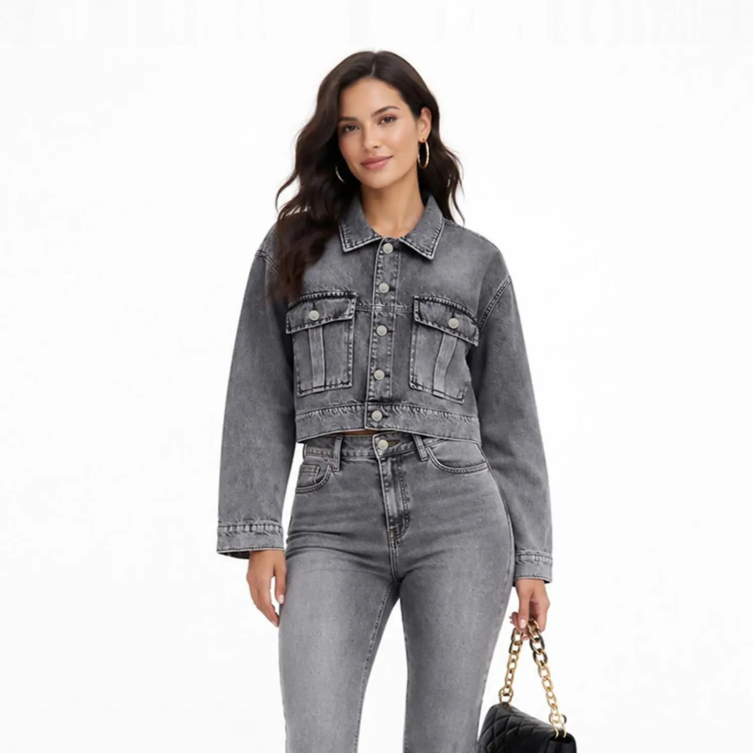 COTTONS JEANS Casaca Cottons Jeans Crop Para Mujer Xime color negro | Platanitos