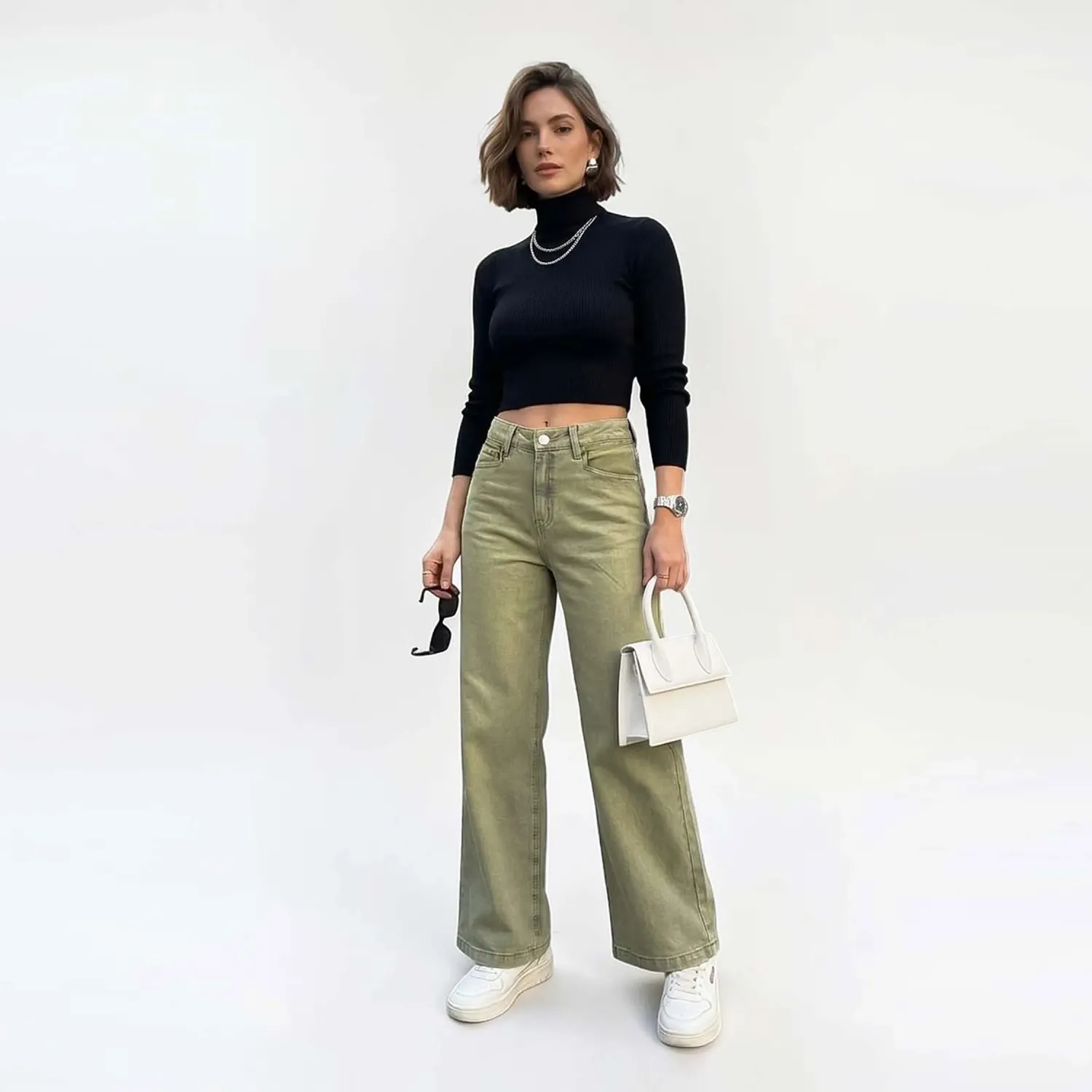 Jean Cottons Jeans Wide Leg Para Mujer Duna color verde wash | Platanitos