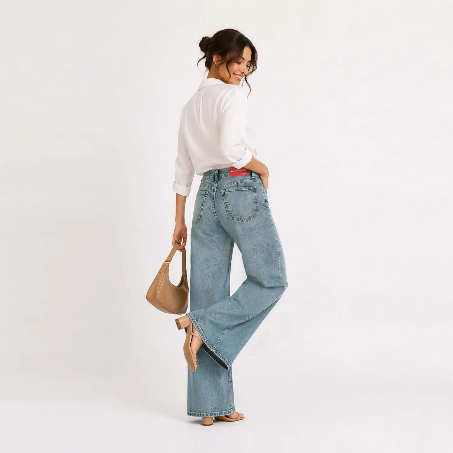 COTTONS JEANS Jean Cottons Jeans Wide Leg Para Mujer Alia color verde wash | Platanitos