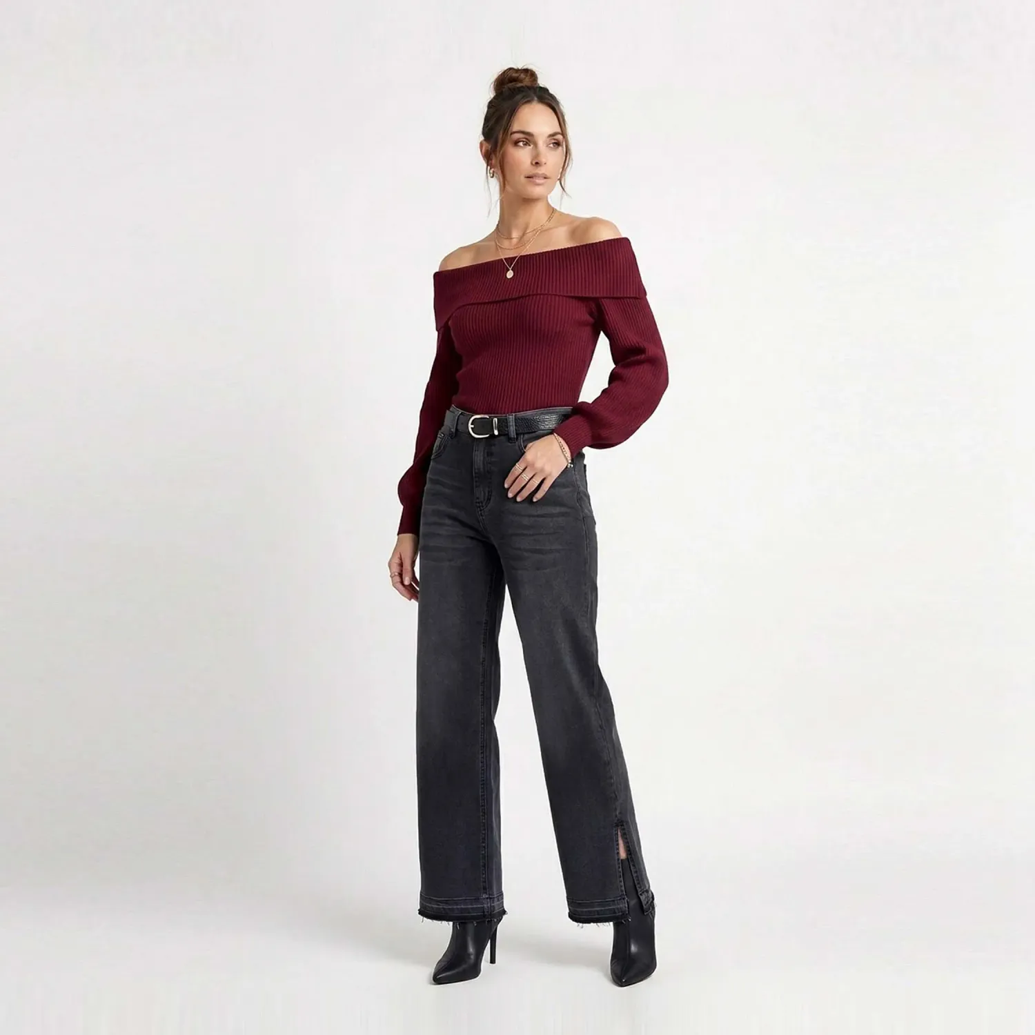 COTTONS JEANS Jean Cottons Jeans Wide Leg Para Mujer Alana Tall color negro | Platanitos