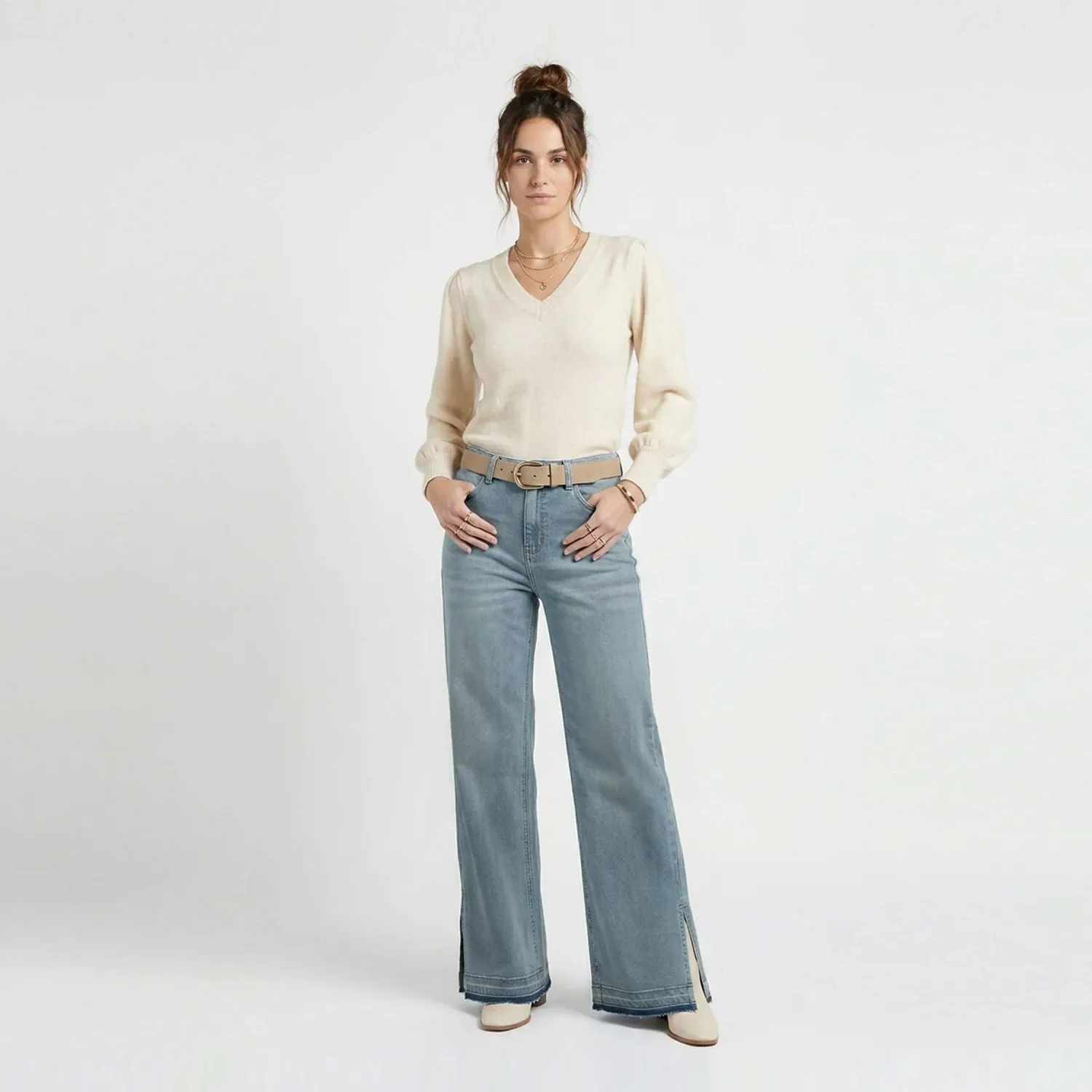 COTTONS JEANS Jean Cottons Jeans Wide Leg Para Mujer Alana Tall color celeste | Platanitos
