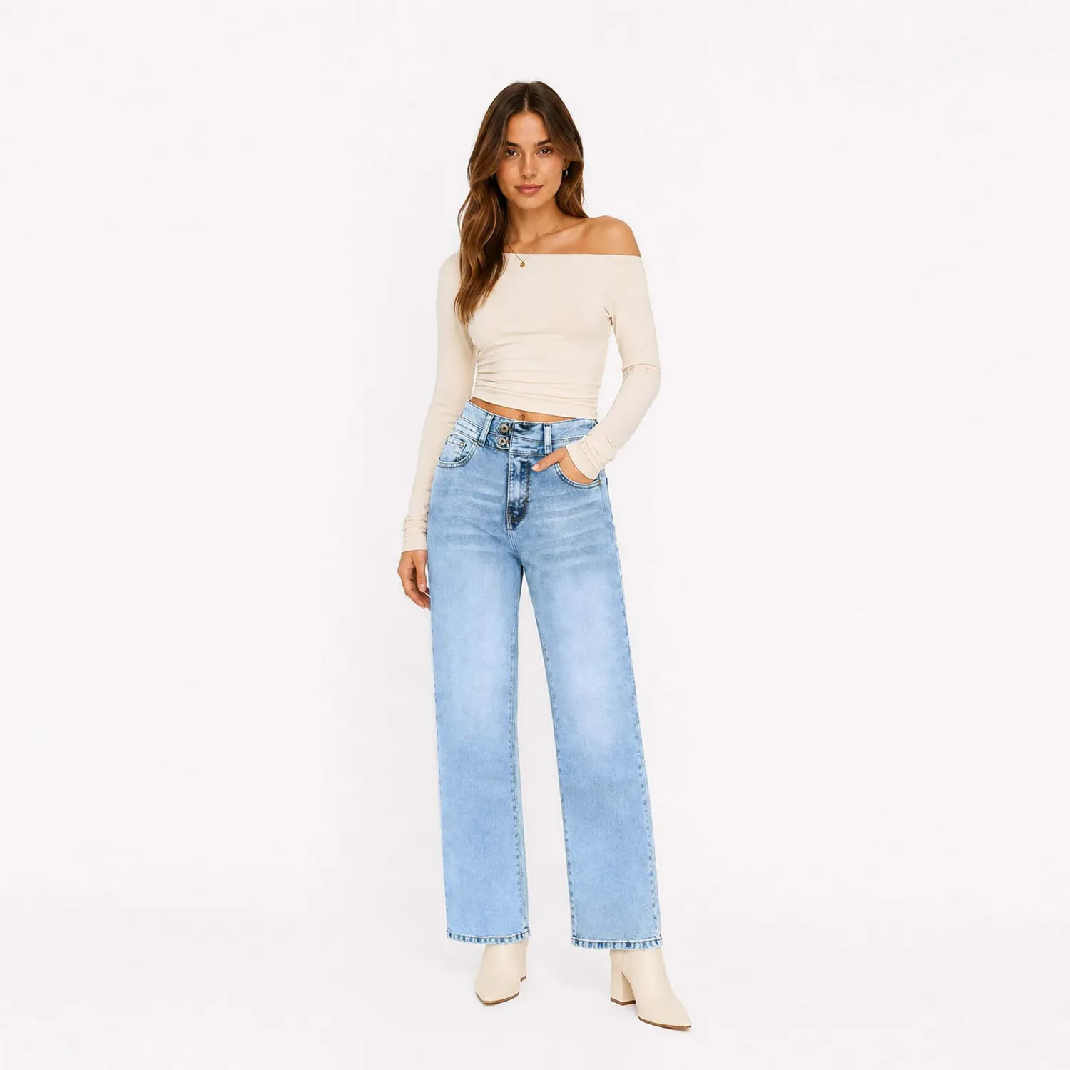 COTTONS JEANS Jean Cottons Jeans Straight Para Mujer Sally Tall color celeste | Platanitos