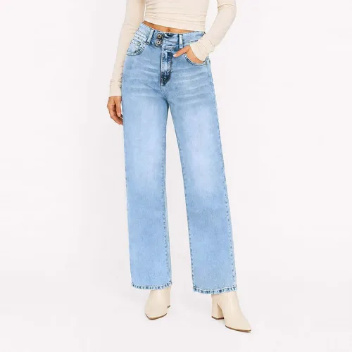 Jean Cottons Jeans Straight Para Mujer Sally Tall color celeste | Platanitos