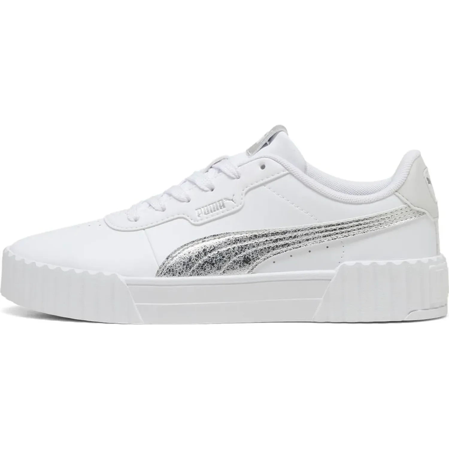 Zapatillas Puma Urbanas Mujer Carina 3.0 Metallic Whisper color blanco | Platanitos