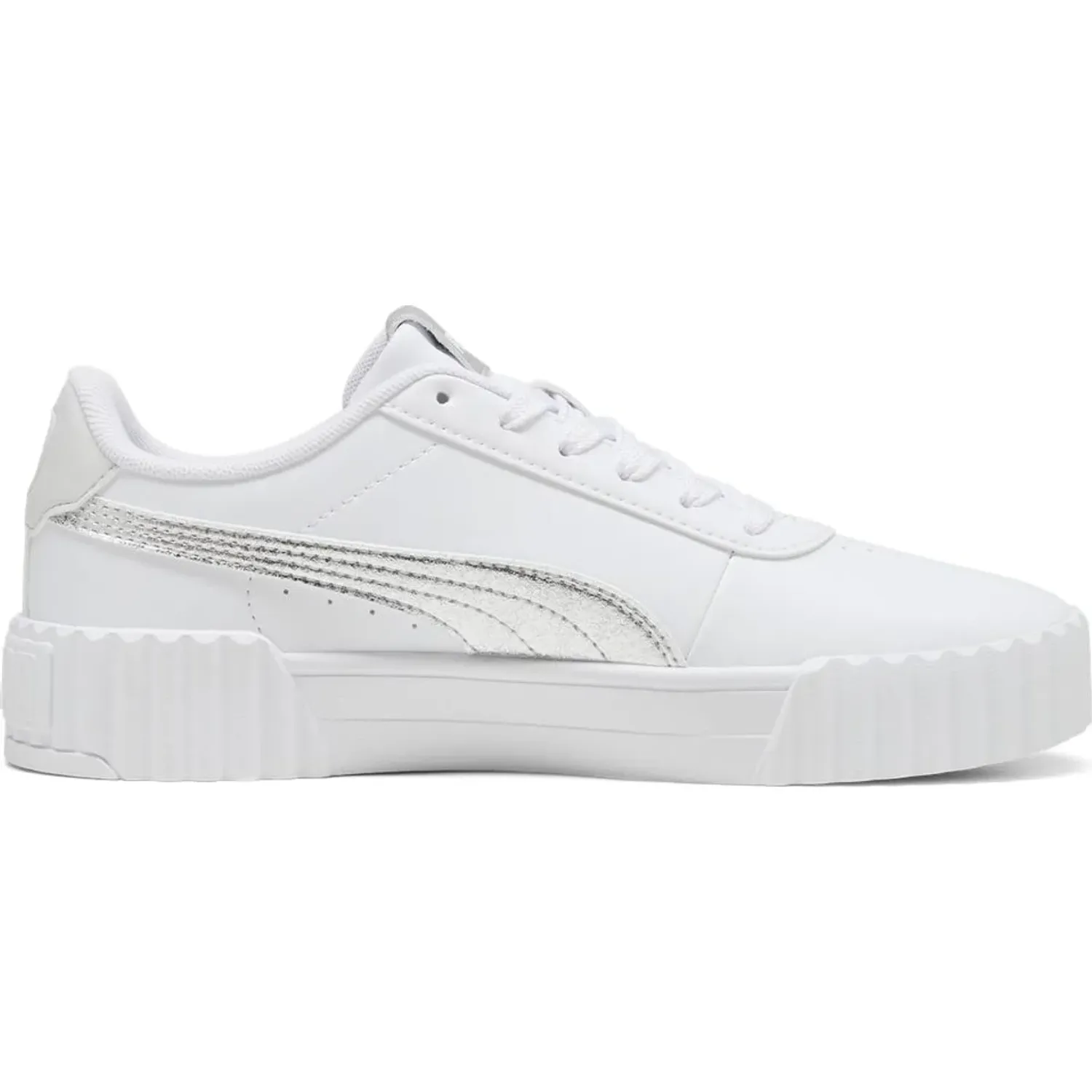 Zapatillas Puma Urbanas Mujer Carina 3.0 Metallic Whisper color blanco | Platanitos