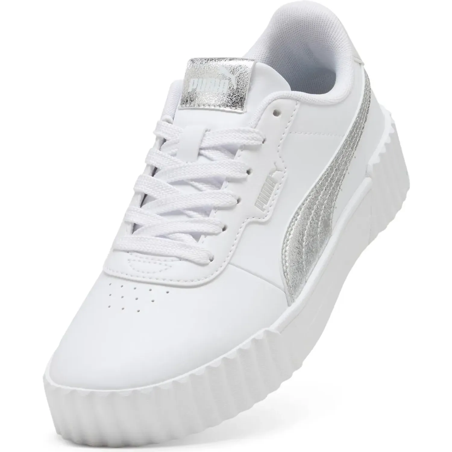 Zapatillas Puma Urbanas Mujer Carina 3.0 Metallic Whisper color blanco | Platanitos