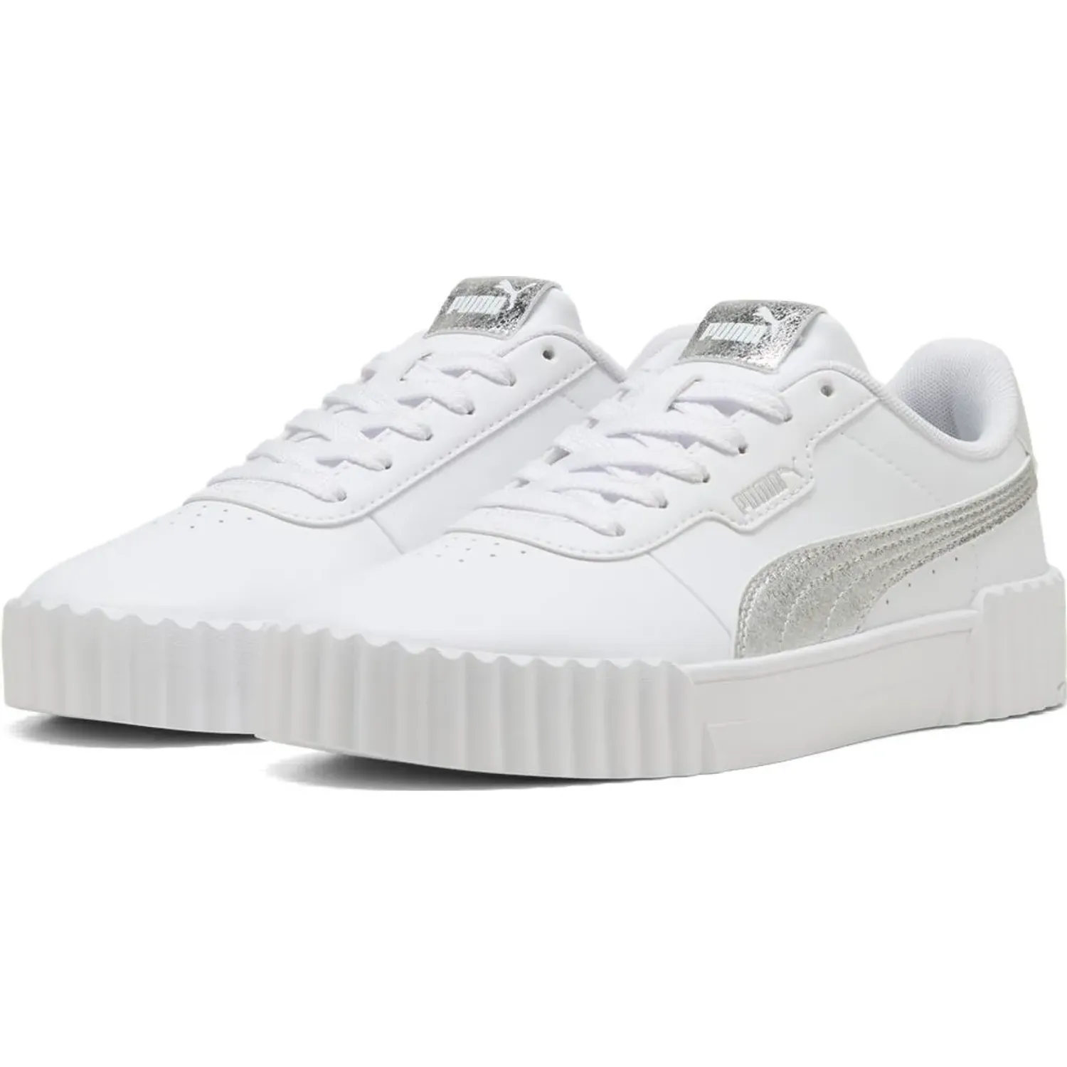 Zapatillas Puma Urbanas Mujer Carina 3.0 Metallic Whisper color blanco | Platanitos