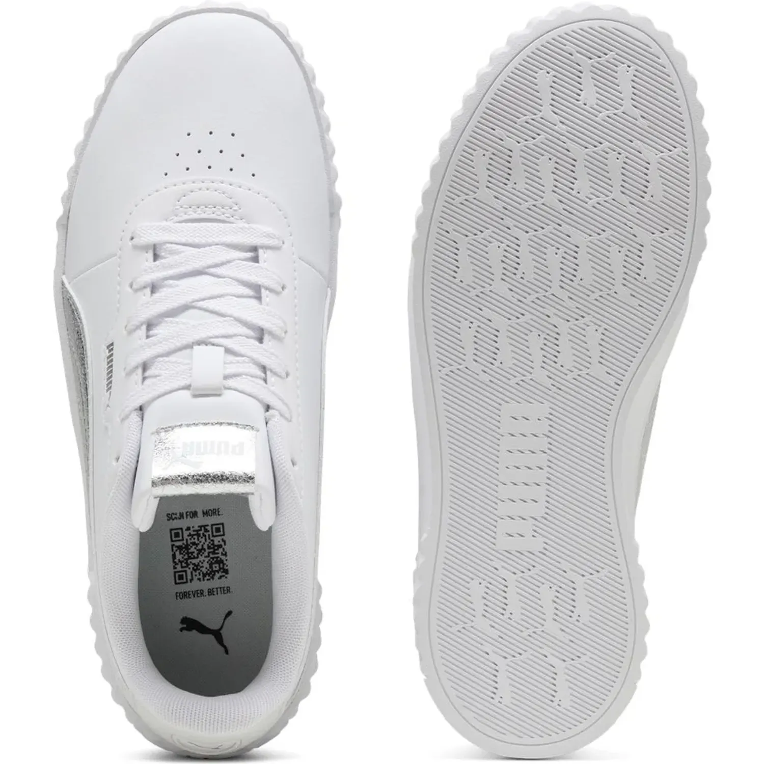 Zapatillas Puma Urbanas Mujer Carina 3.0 Metallic Whisper color blanco | Platanitos