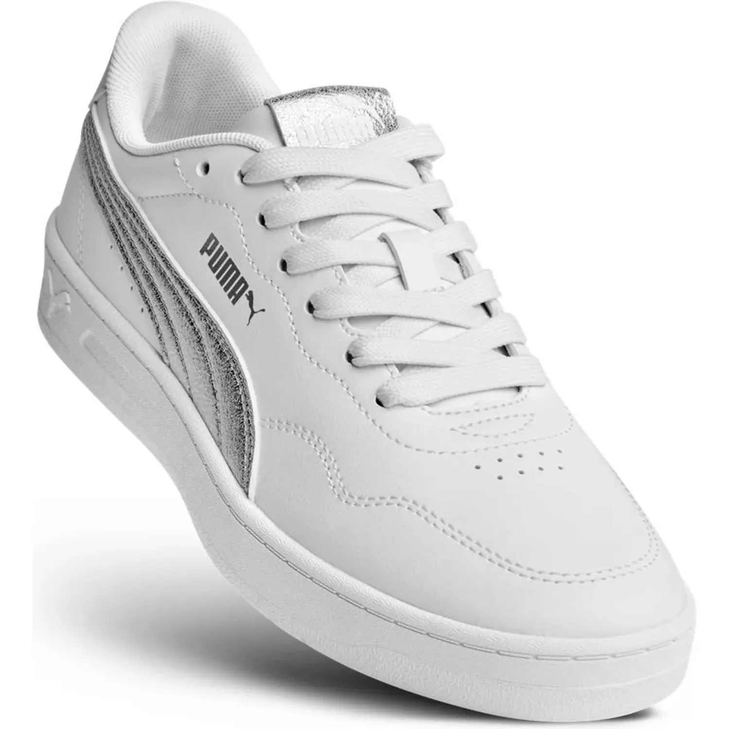 Zapatillas Puma Urbanas Mujer Court Lally Metallic Whisper color blanco | Platanitos