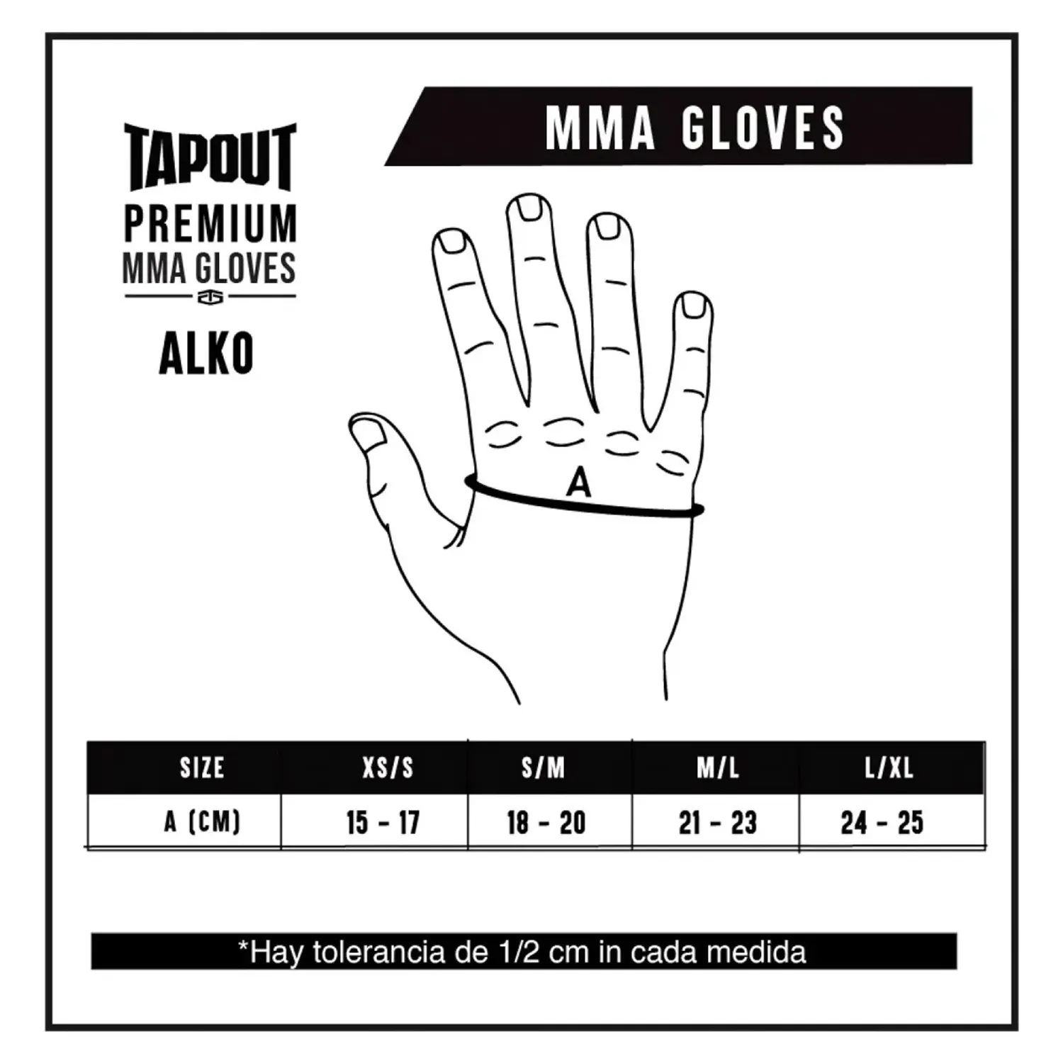 Guante Tapout Sparrin Mma Unisex Alko color negro | Platanitos