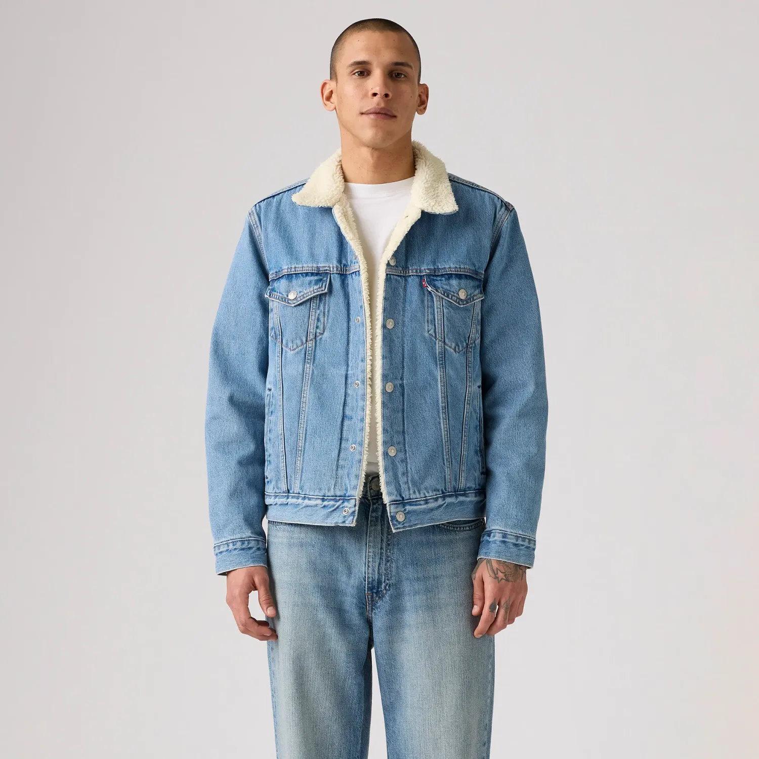 Levis Casaca Levis Jeans Hombre Denim Sherpa Trucker color celeste | Platanitos