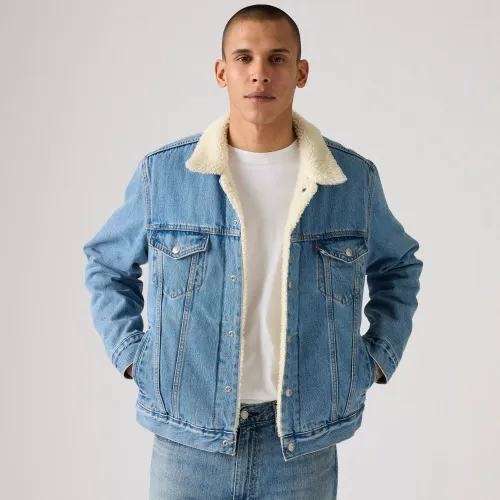 Casaca Levis Jeans Hombre Denim Sherpa Trucker color celeste | Platanitos