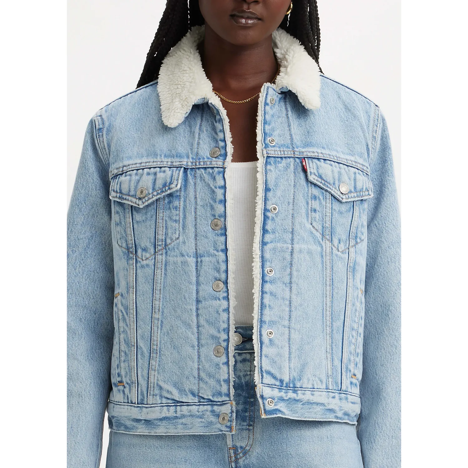 Levis Casaca Levis Jeans Mujer Denim Sherpa Trucker color celeste | Platanitos