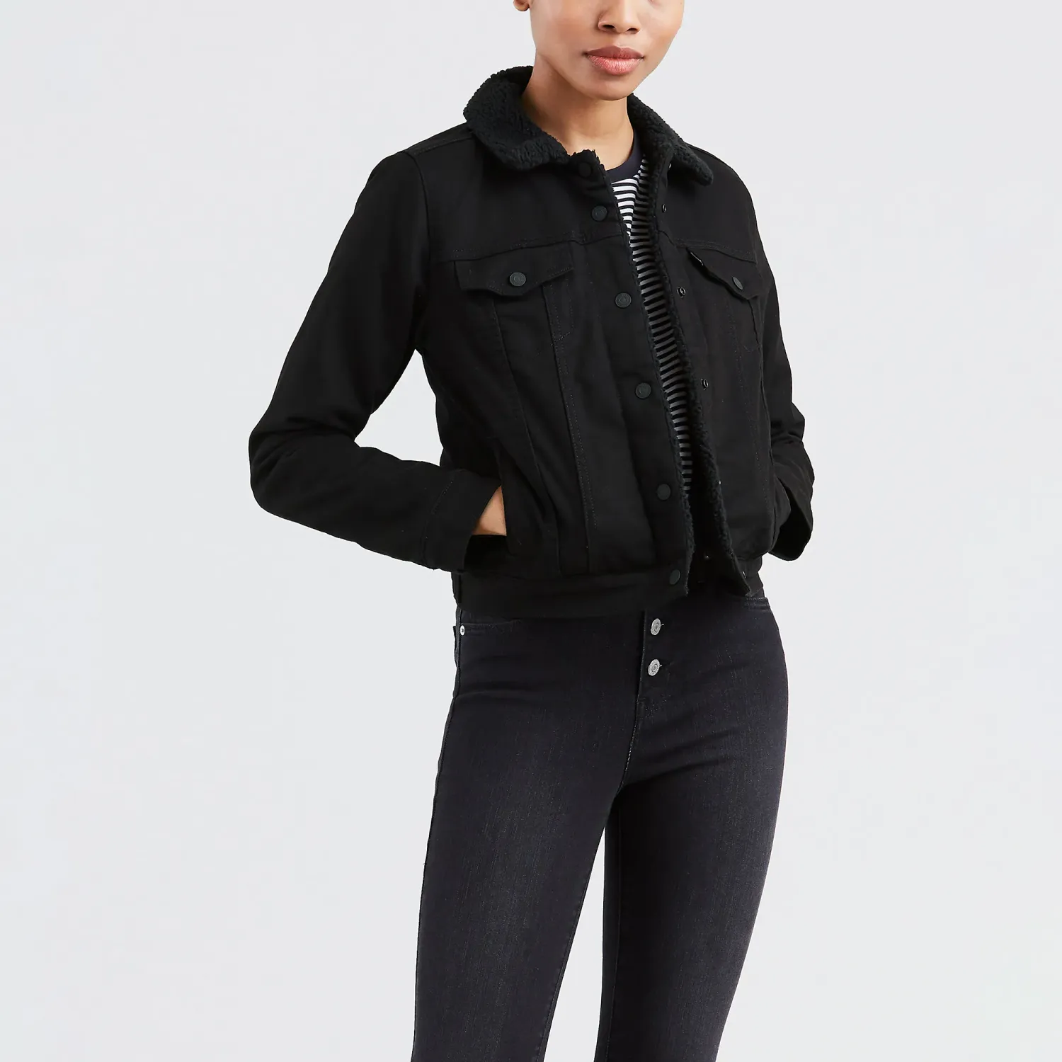 Levis Casaca Levis Jeans Mujer Denim Sherpa Trucker color negro | Platanitos