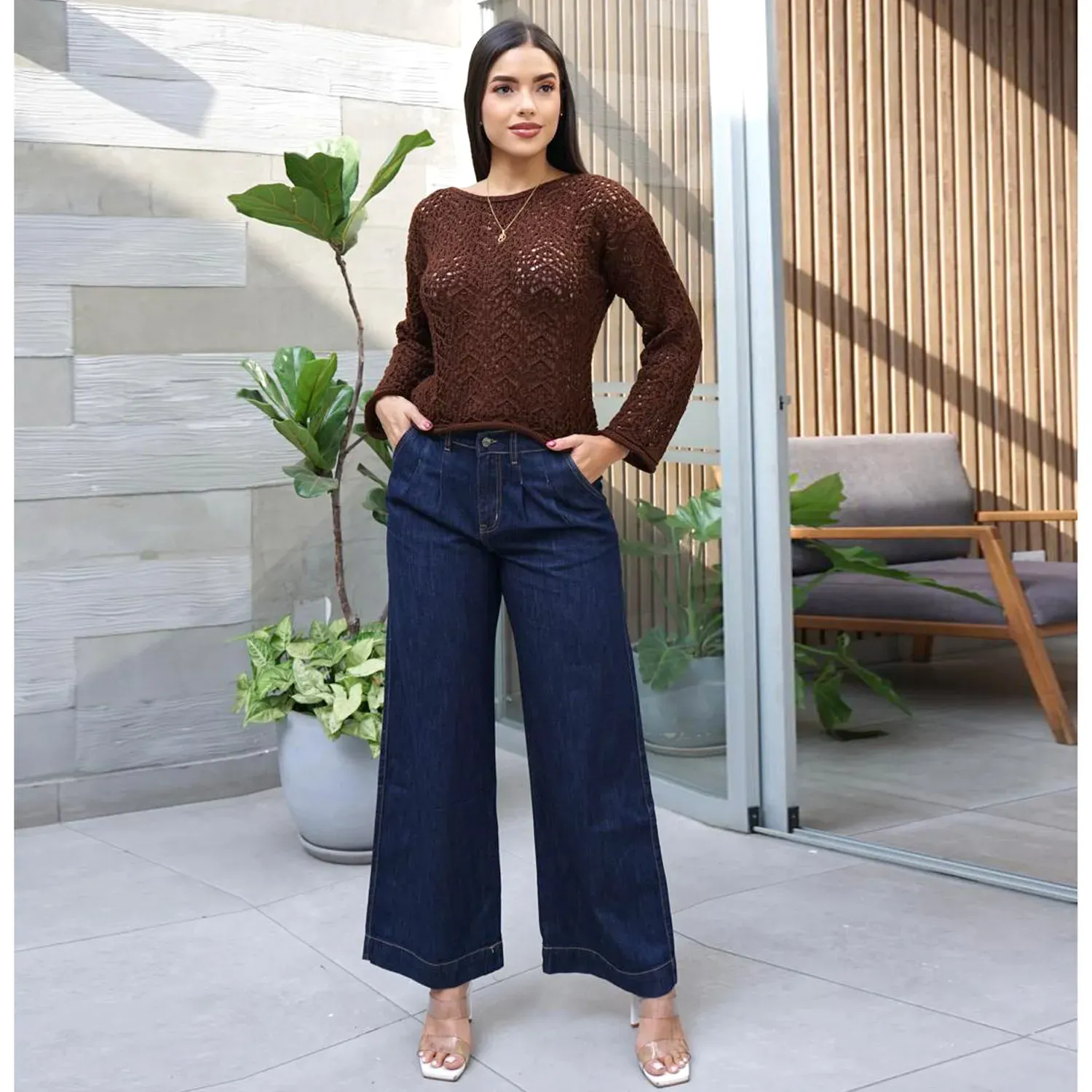 Pantalón Jarola Wide Leg Pinzas Martha color natural | Platanitos