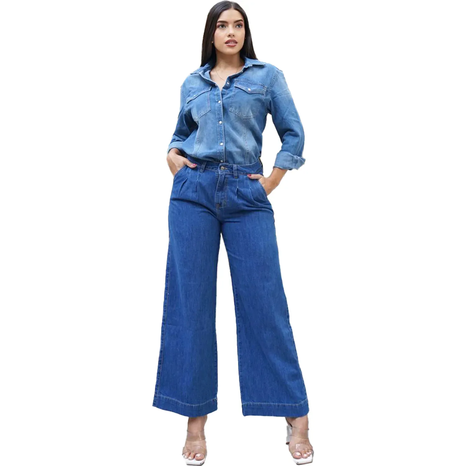 Pantalón Jarola Wide Leg Pinzas Martha color azul | Platanitos