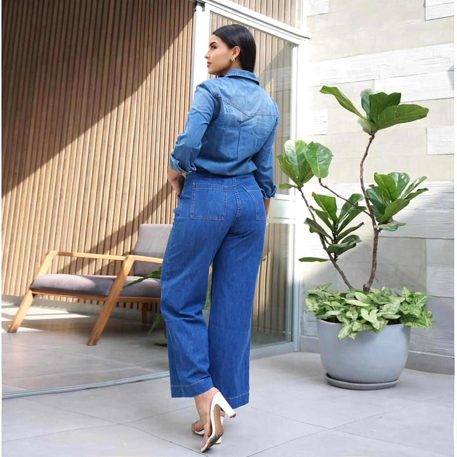 Pantalón Jarola Wide Leg Pinzas Martha color azul | Platanitos