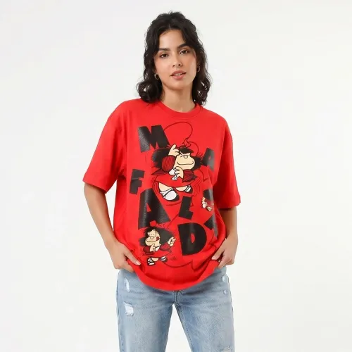 Mujer Mafalda Rojo Polo Manga Corta Oversize Mujer Mafalda Mfd-032