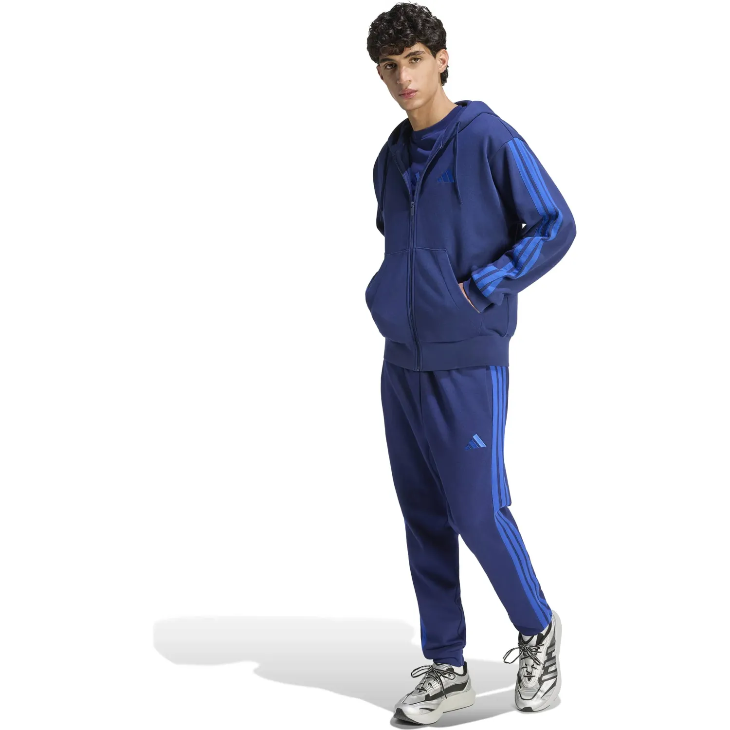 Polera Adidas Deportivo Hombre M 3s Ft Fz Hd color azul | Platanitos