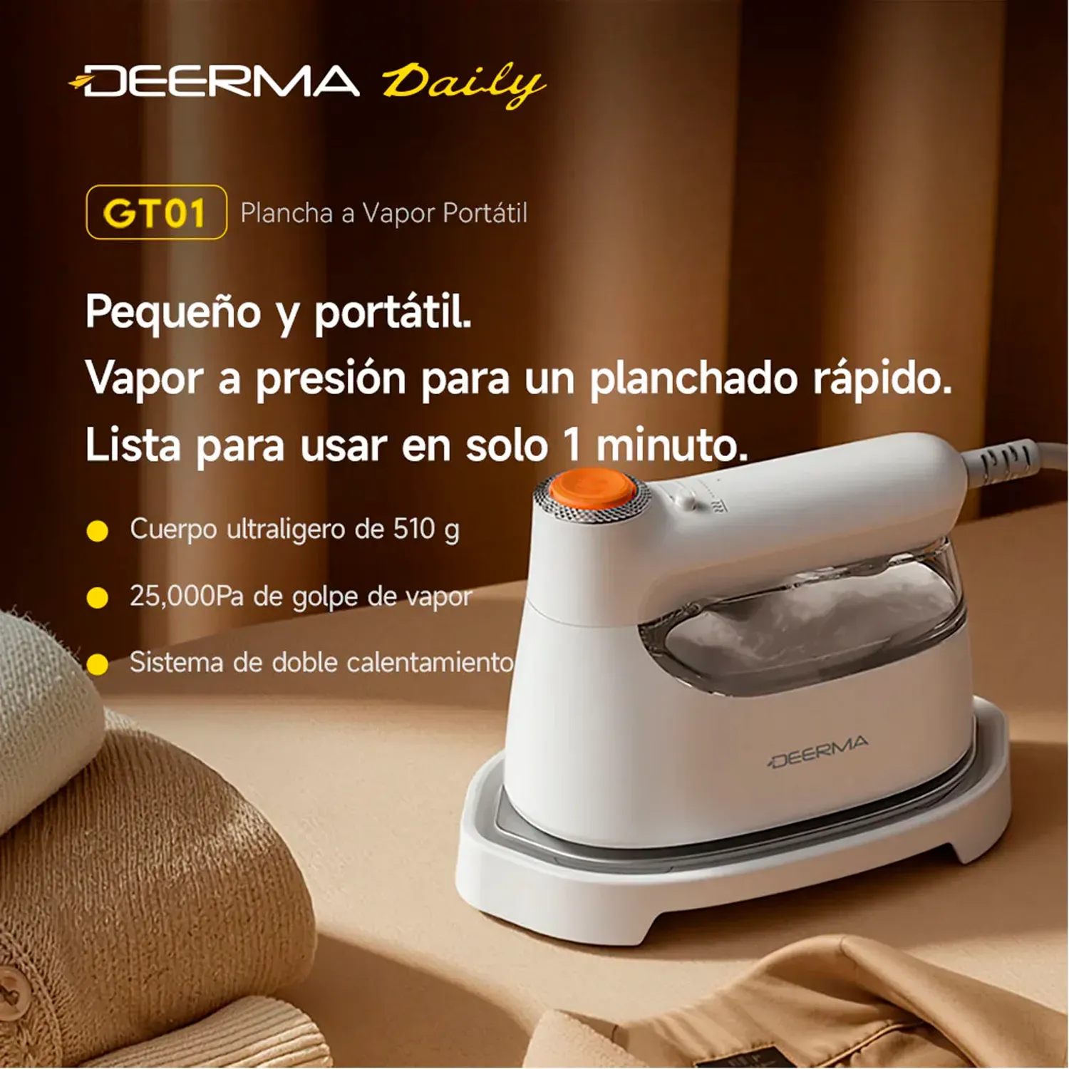 Plancha Deerma Y Vaporizador Modelo Gt01 Portátil 1400w color blanco | Platanitos