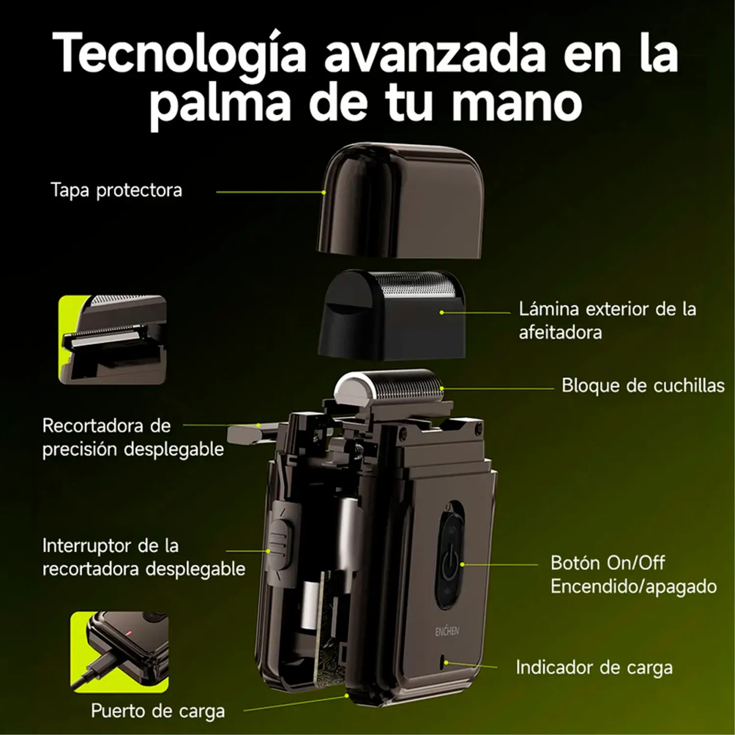 ENCHEN Afeitadora Enchen Mini Ms003 Portátil Usb-C color negro | Platanitos