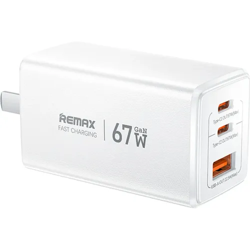 Cargador Remax Rápido Ca02 67w Gan 2 Usb-C + Usb-A + Cable 100w color blanco | Platanitos