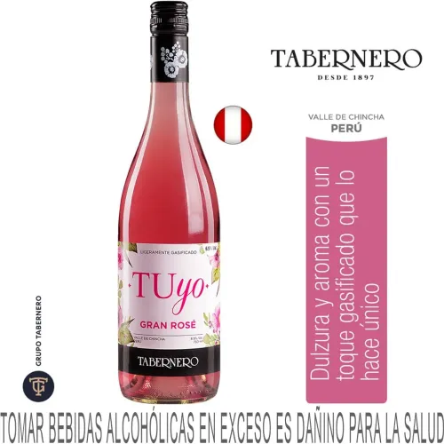 Vino Tabernero Rosé Tuyo Semi Seco Botella 750ml color varios | Platanitos