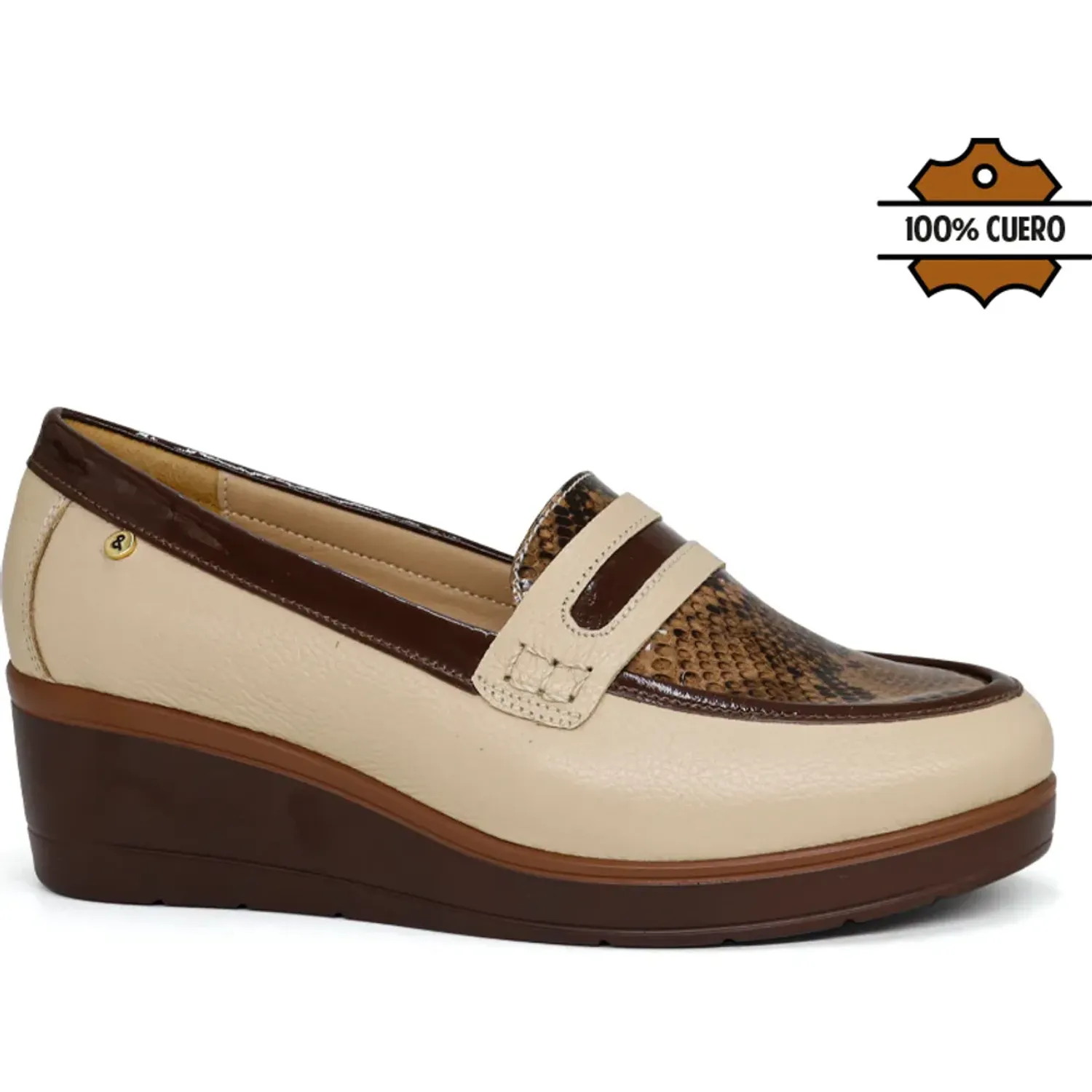 Mocasin Par&Ss Casual De Cuero Mujer 2681-Ka26q3 color hueso/marron | Platanitos