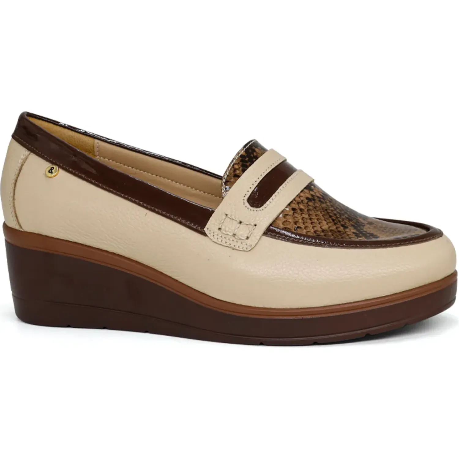 Mocasin Par&Ss Casual De Cuero Mujer 2681-Ka26q3 color hueso/marron | Platanitos